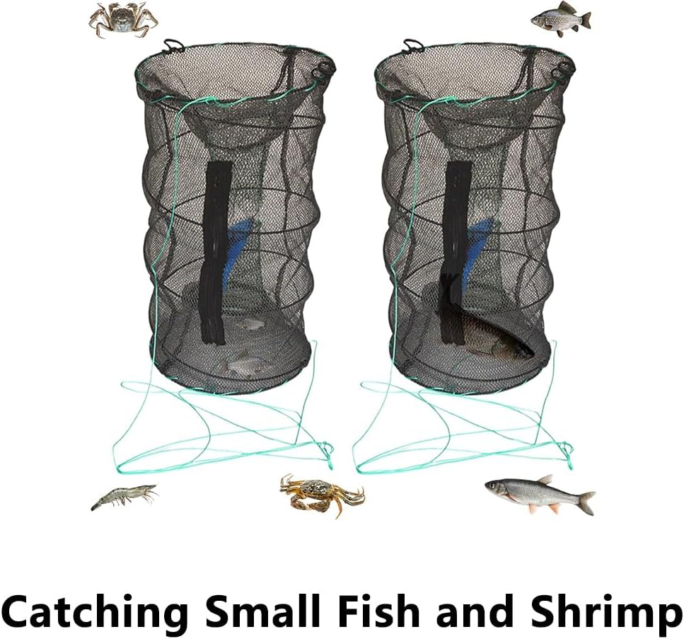Set of 2 Fishing Bait Trap, Collapsible Cast Net, Trap Net for Catching Crabs, Lobster, Shrimp and Crayfish, Portable Folded Fishing Accessories image number 4