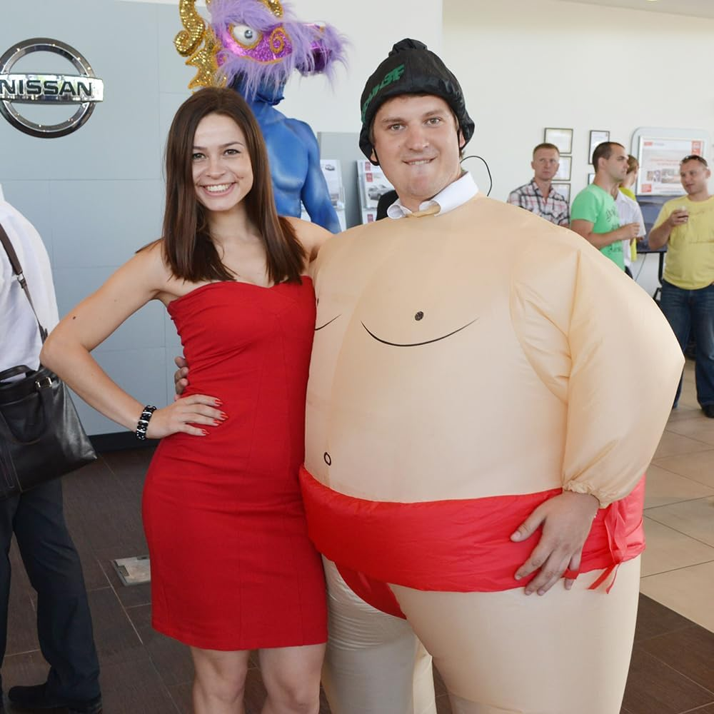 Inflatable Sumo Wrestler Suit Costume for Adult Blow up Halloween Party Fat Suit Fancy Families Member Game - Purple Sumo image number 5