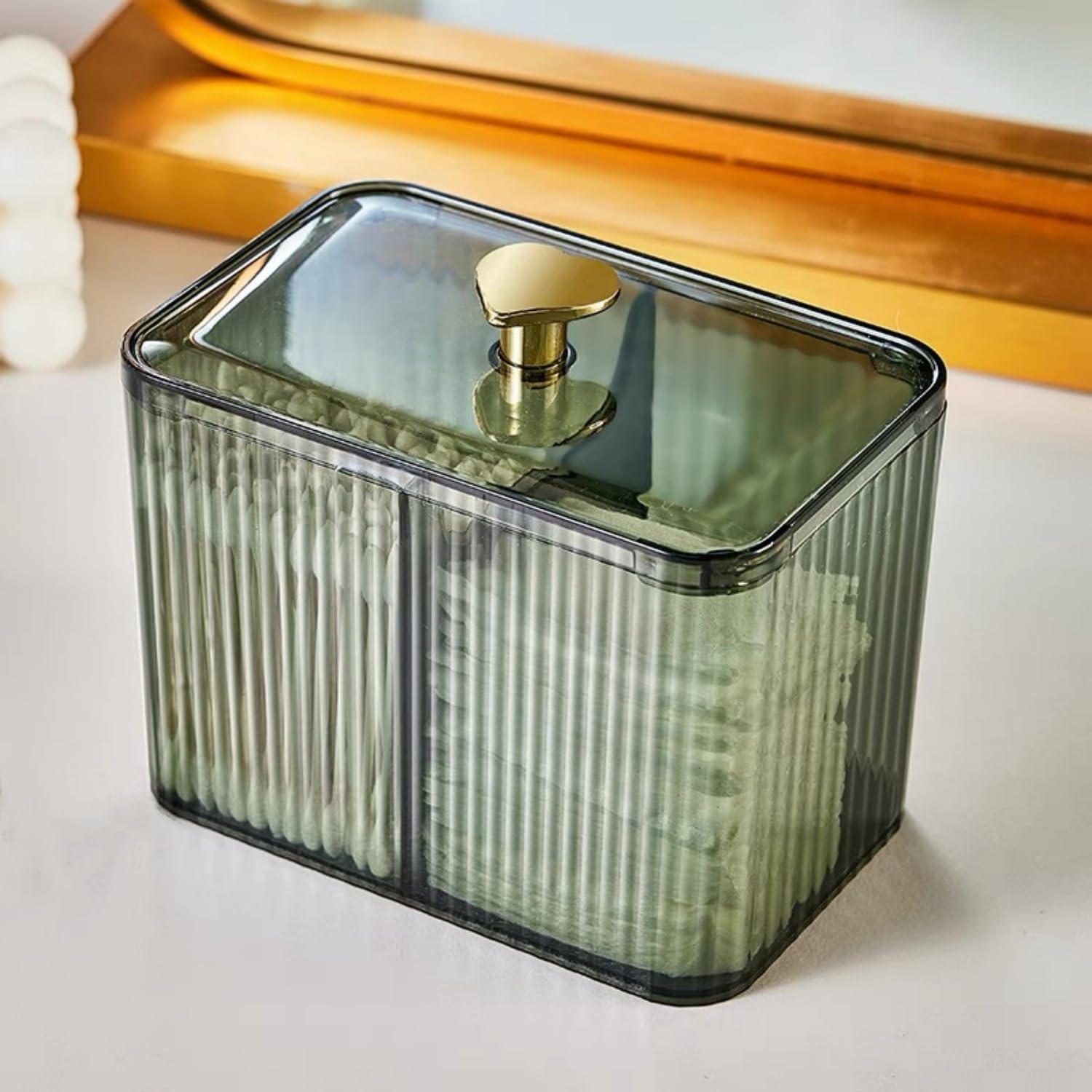 Qtips Holder Dispenser 3 Compartments Cotton Ball Holder Cotton Swabs Organizer Acrylic Bathroom Container with Lid for Swab Pads Cosmetics(Clear)