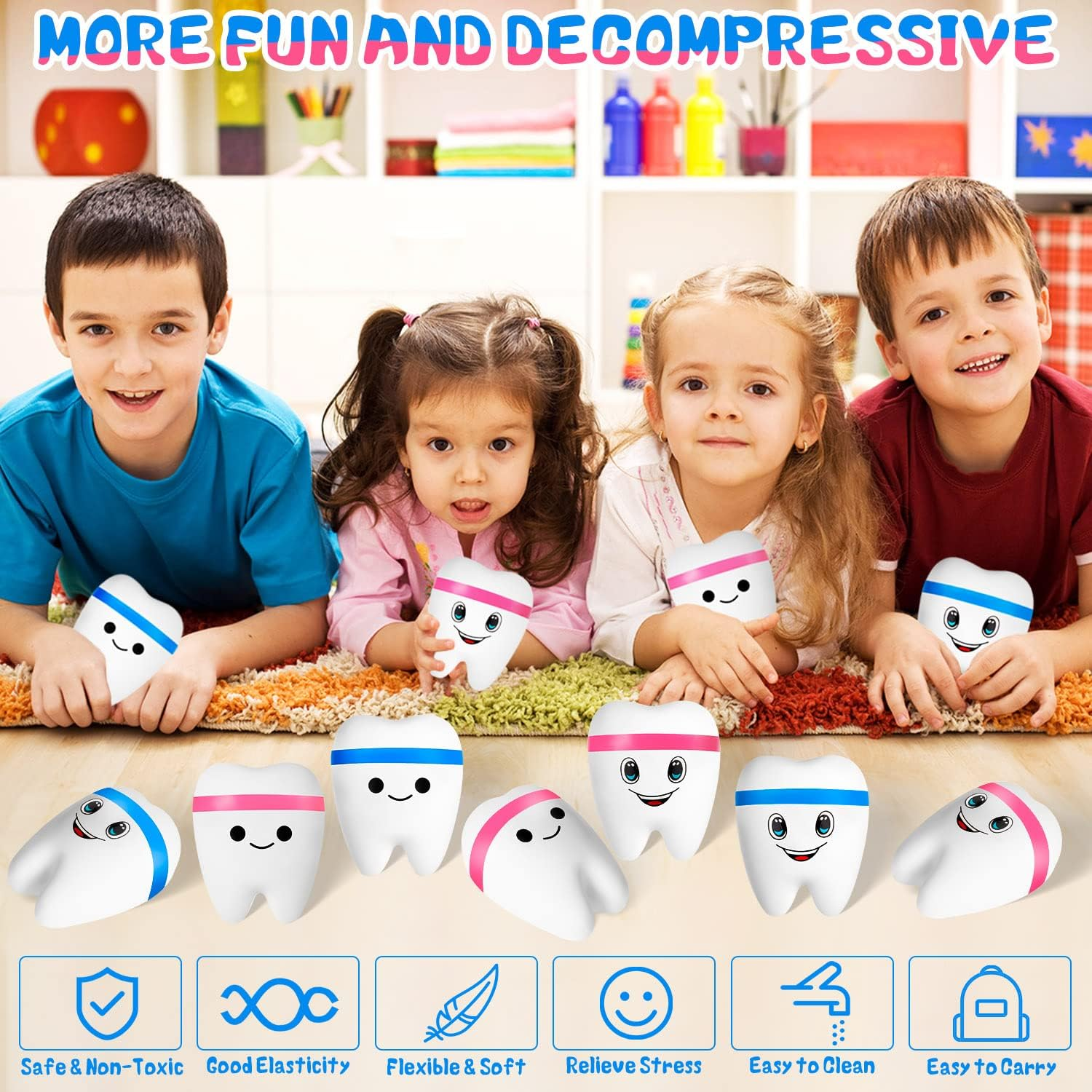 4 Pcs Jumbo Slow Rising Tooth Toy, Cute Teeth Stress Balls Toys, Squeeze Fidget Toys for Adults Kids Party Favors image number 3