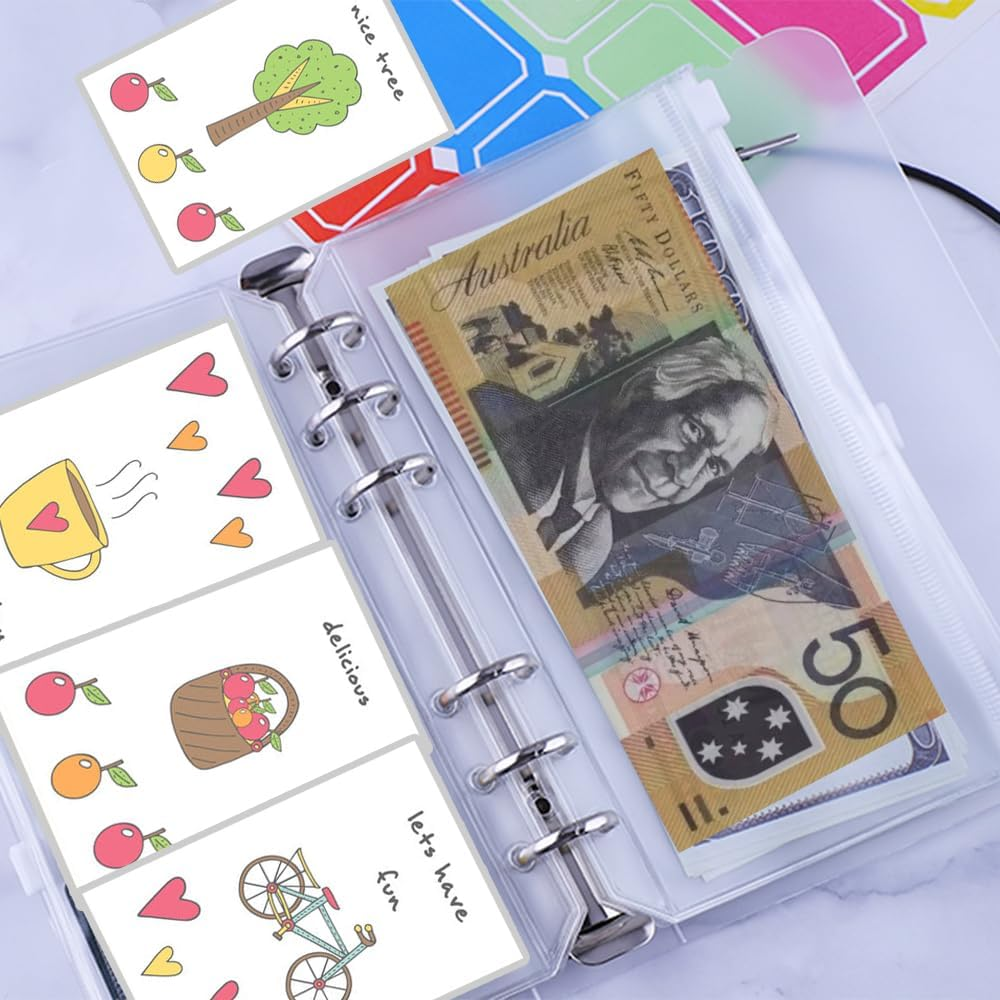 25Pcs A6 Binder Pockets, Betterjonny 6 Holes Zipper Cash Envelopes Clear Pouch Folders Waterproof PVC Document Pouch Filing Bags for 6-Ring Budget Binder Notebook Loose Leaf image number 3
