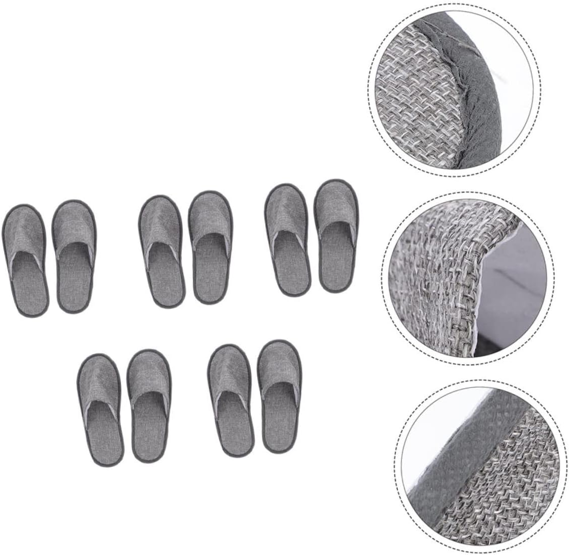 Outanaya Cotton Linen Unisex Folding Slippers 5 Pairs Portable Travel and Home Spa Shoes Grey Foldable Non-Disposable Hotel Slippers image number 3
