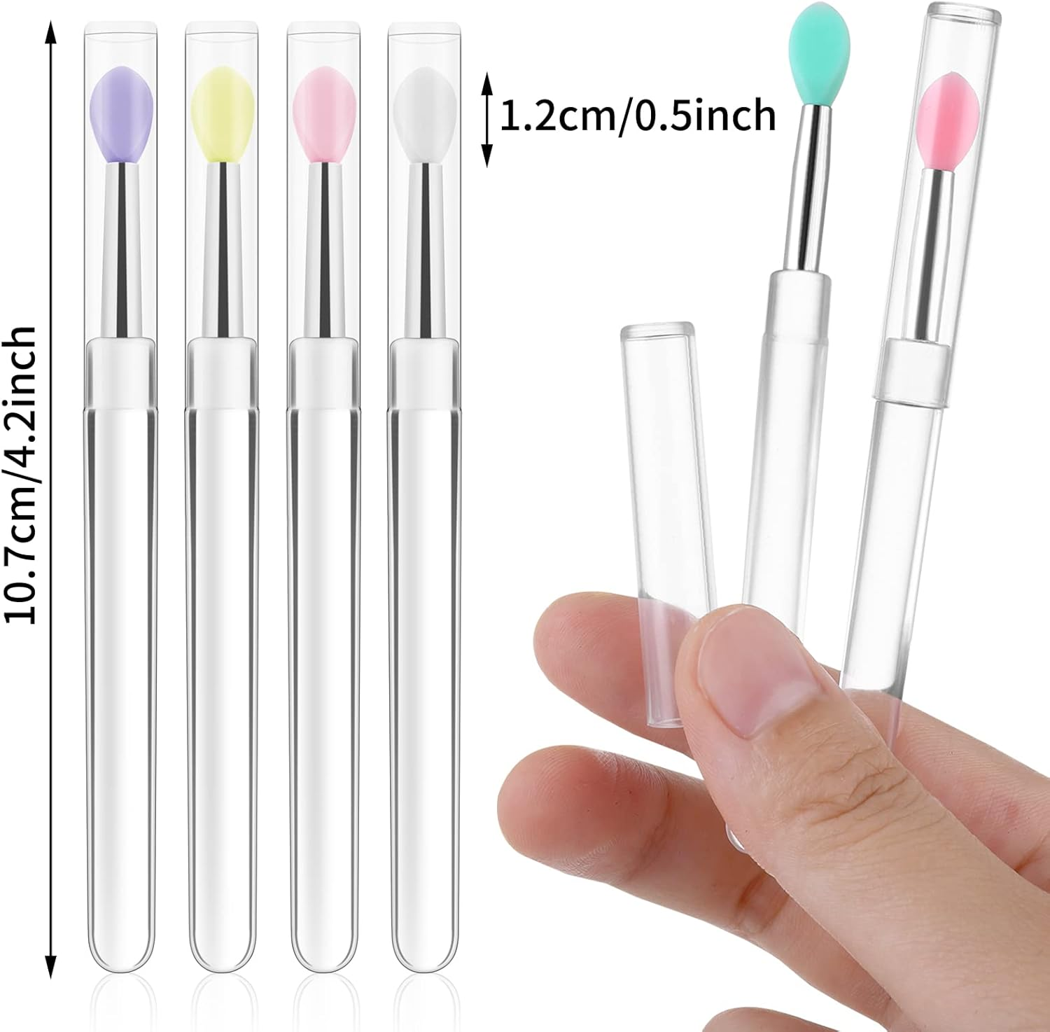 Abeillo 6PCS Silicone Lip Brush, Silicone Lip Applicator Reusable Lip Balm Applicator with Cap Lip Scrub Brush Lip Brush for Lipstick, Eyeshadow, and Cream Lip Mask (Multicolor) image number 4