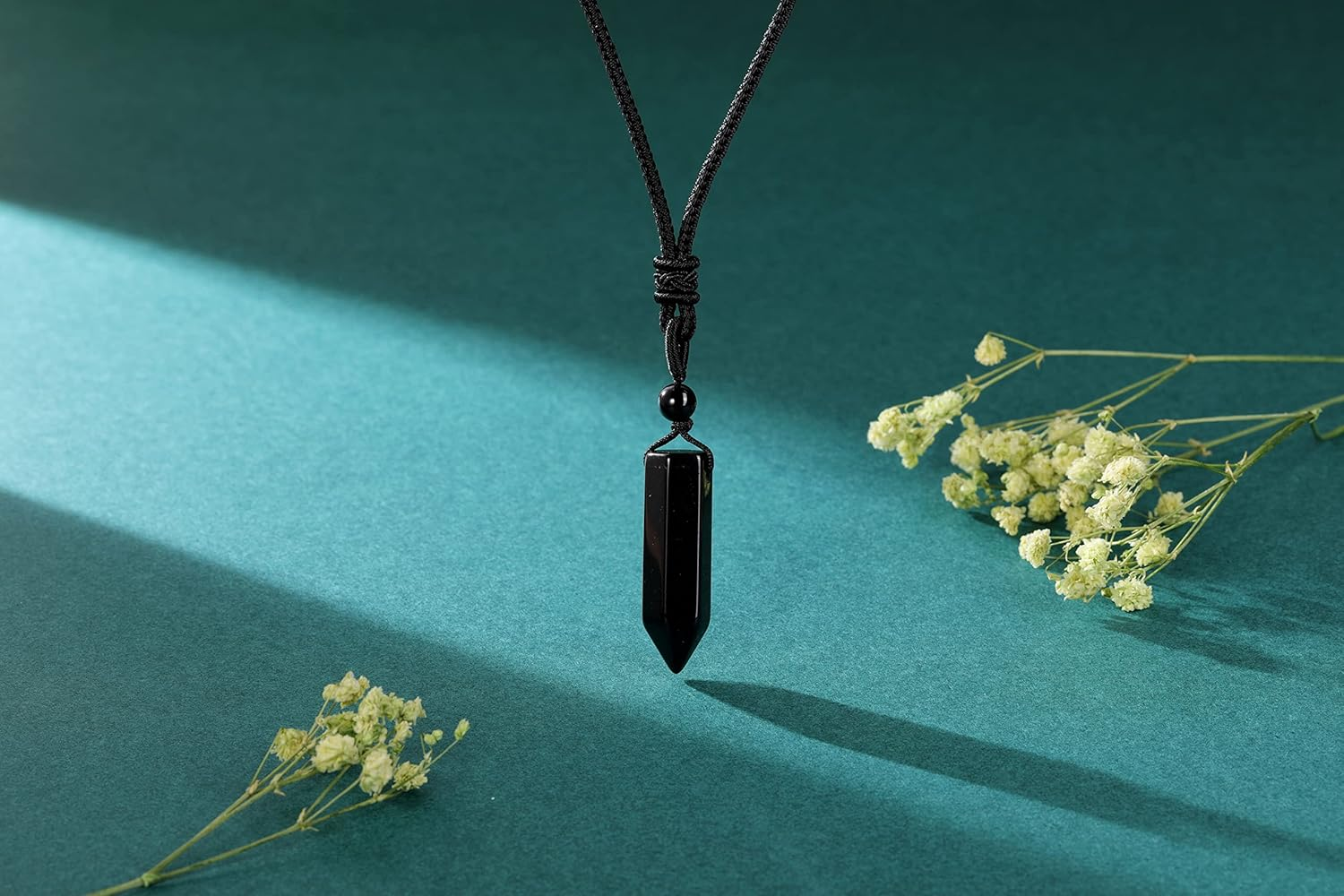 Jovivi Natural Healing Stone Necklace for Women Men Adjustable Rope Hexagonal Point Healing Crystal Pendant Necklaces Quartz Reiki Gemstone Jewelry - Black image number 6
