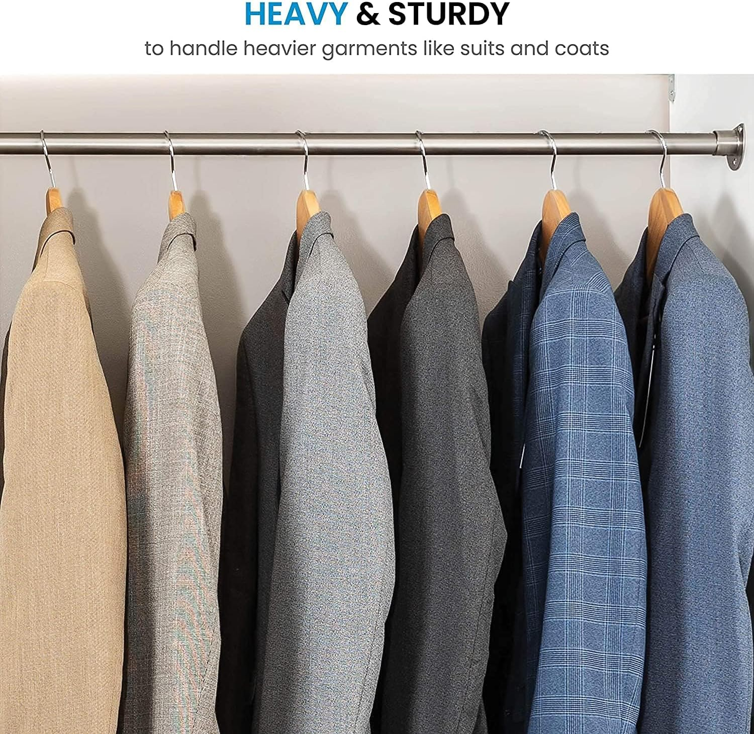 Wide Shoulder Wooden Hangers, 6 Pcs 100% Solid Wooden Extra-Wide Clothing Hanger with Non Slip Pants Bar, Wood Coat Suit Hangers Heavy Coats, Sweater, Skirt, Suit, Pants (Walnut) image number 5