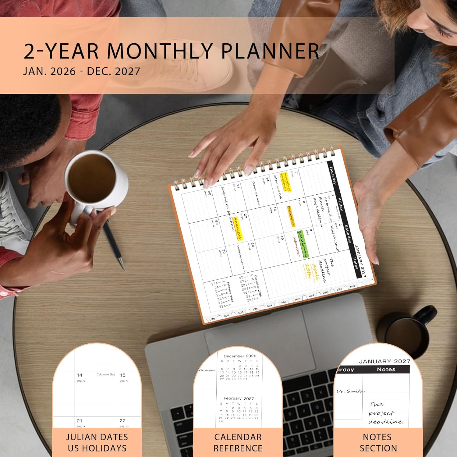 Ymumuda 2025-2026 Monthly Planner - 2 Year Monthly Planner, JAN.2025 to DEC.2026, 8.5" X 11", Large Planner with Spiral Bound, Perfect for School & Office Schedule, Orange image number 5