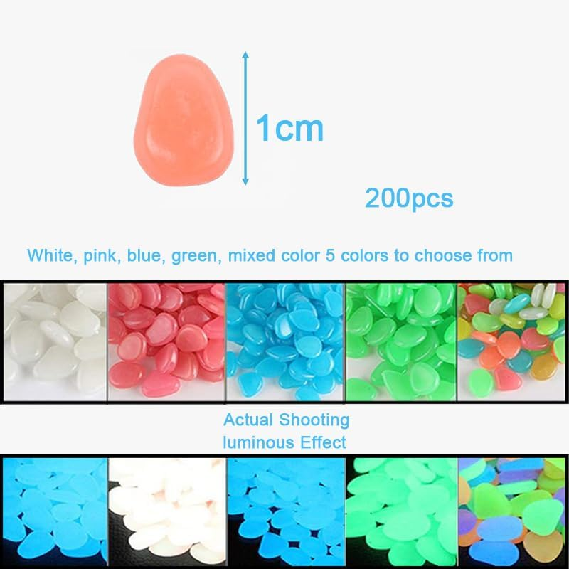 Glow in Dark Rocks,200Pcs Long Term Glowing Decorative Stone,Luminous Stones,Glow in the Dark Pebbles,Glowing Rocks Decor Stones for Fish Tank Aquarium Indoor Outdoor Yard Decor Garden (Mix) image number 4