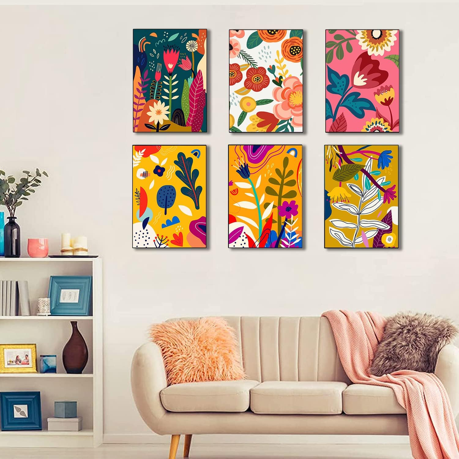 6 Pack Paint by Numbers for Adults- DIY Acrylic Painting Paint by Numbers Kits on Canvas without Frame, Simple Flower Oil Painting for Home Wall Decor 9.8X13.8Inch image number 4