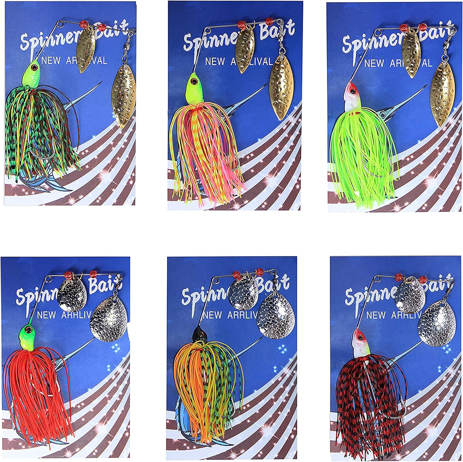 Spinner Baits Fishing Lures Kit, Hard Metal Buzz Bait Jigs Colorado Willow Leaf Spinnerbait Blades Swimbaits Fishing Tackle Spinner Bait for Bass Pike Trout Salmon Fishing