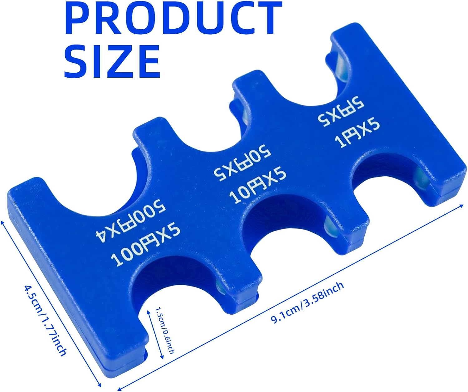 Japanese Yen Coin Holder Hard Case Organizer and Storage for Coins Rectangle JPY Coin Organiser and Dispenser, Plastic Coin Sorter Wallet (Blue) image number 1