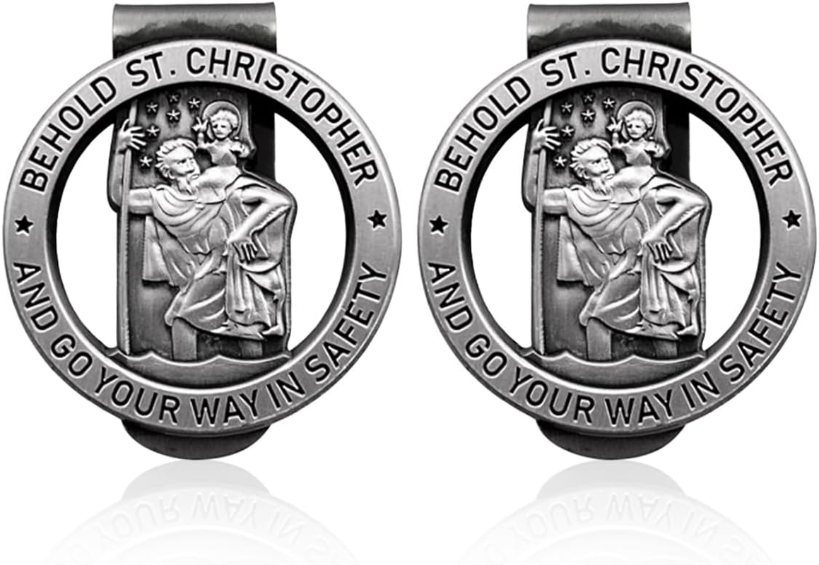 Saint Christopher Medal Visor Clip for Car, Car Visor Clip Accessories, Religious Bless Driving Safety Presents for Parents Family Friends (2PCS) image number 4