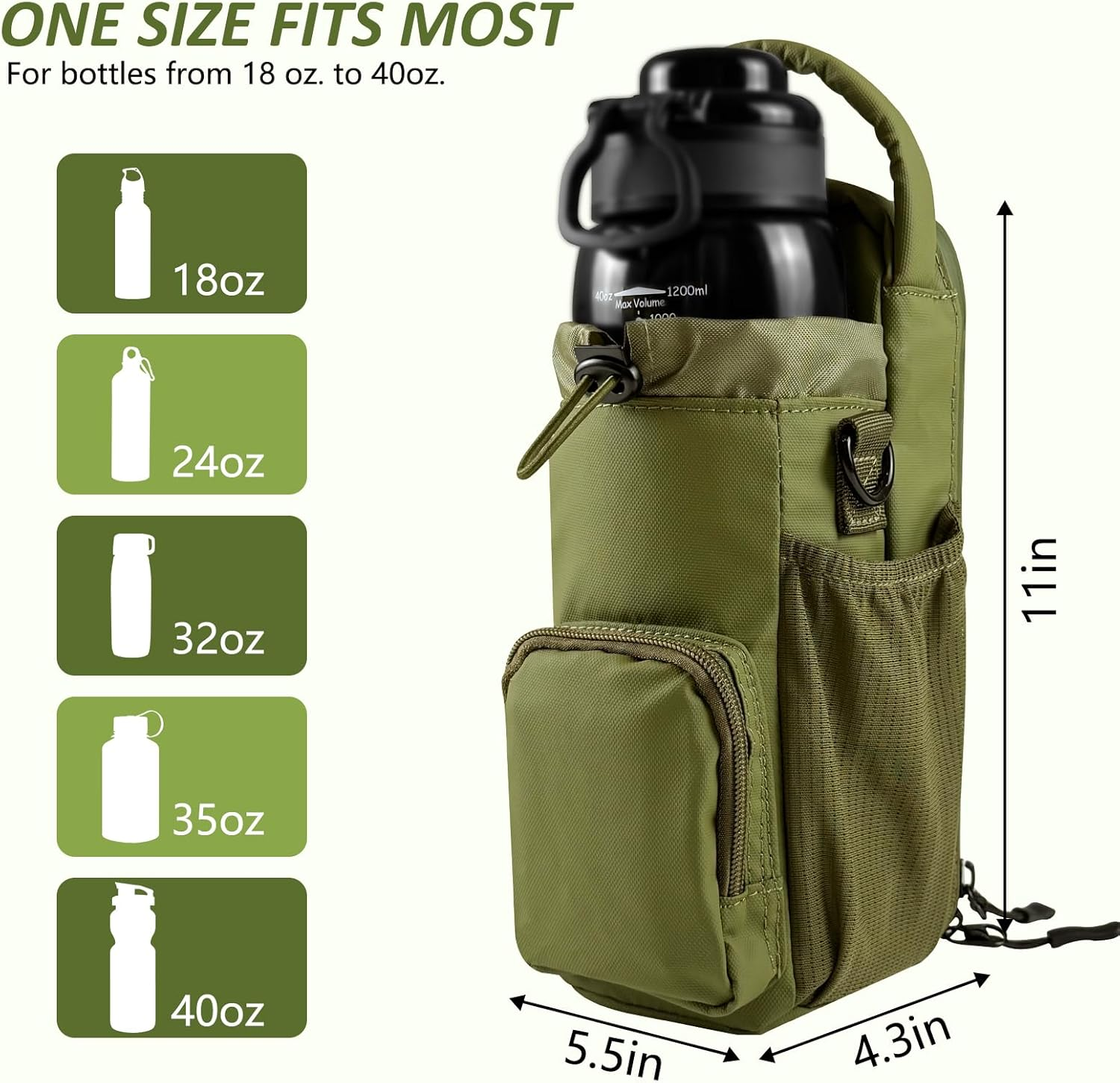 Magnetic Gym Bag for Men and Women, Magnetic Water Bottle Holder for Gym, Small Gym Bag, Gym Gifts for Women and Men, Green, up to 40 Oz, Movement image number 2