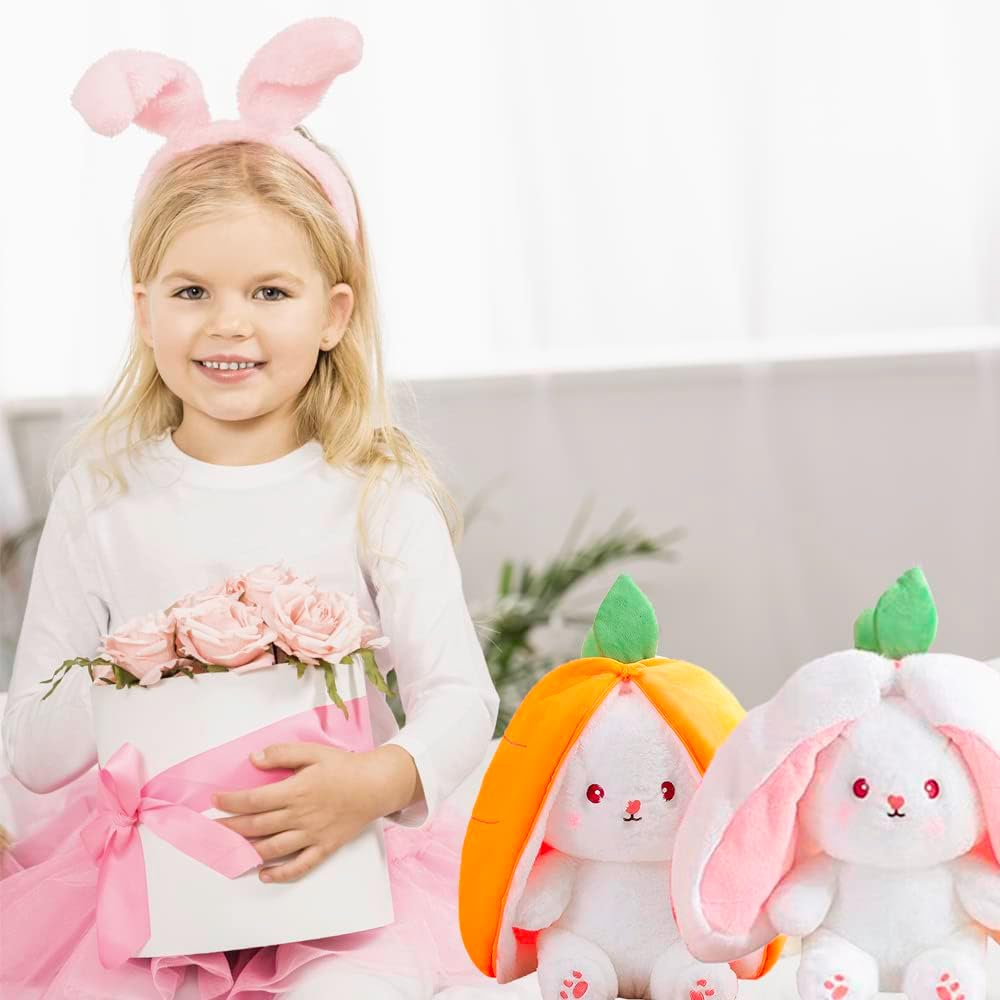 Bunny Stuffed Animal, Reversible Strawberry Rabbit Plush, Super Soft Strawberry Bunny Plush, Gifts for Boys and Girls, Children'S Room Decoration (Strawberry, 9.8 In) image number 2