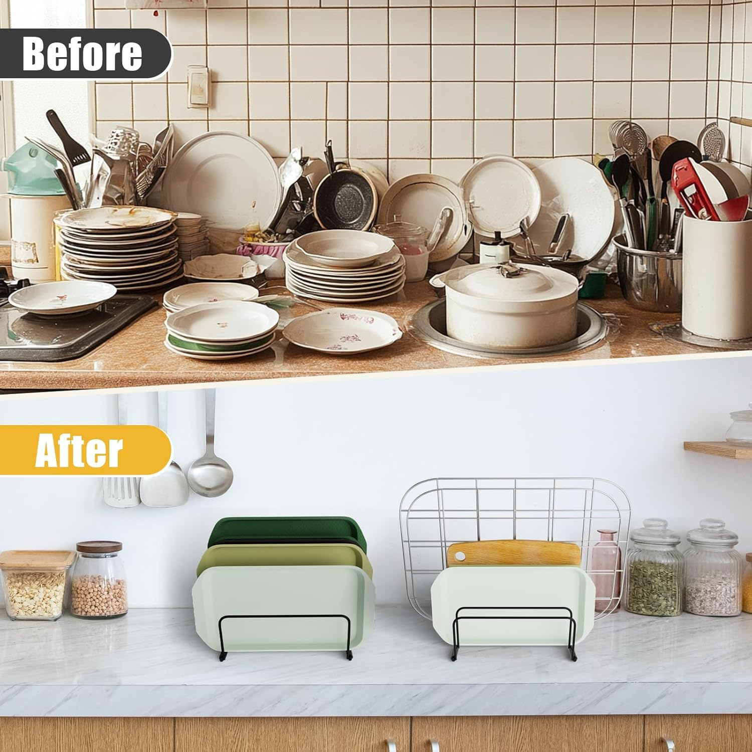 Chopping Board Holder Cutting Organizer Holder Rack Baking Cookie Pan Sheets Cooling Small Racks Storage Stand for Kitchen Cabinet Countertop Bakeware Organizer (2, Black) image number 1