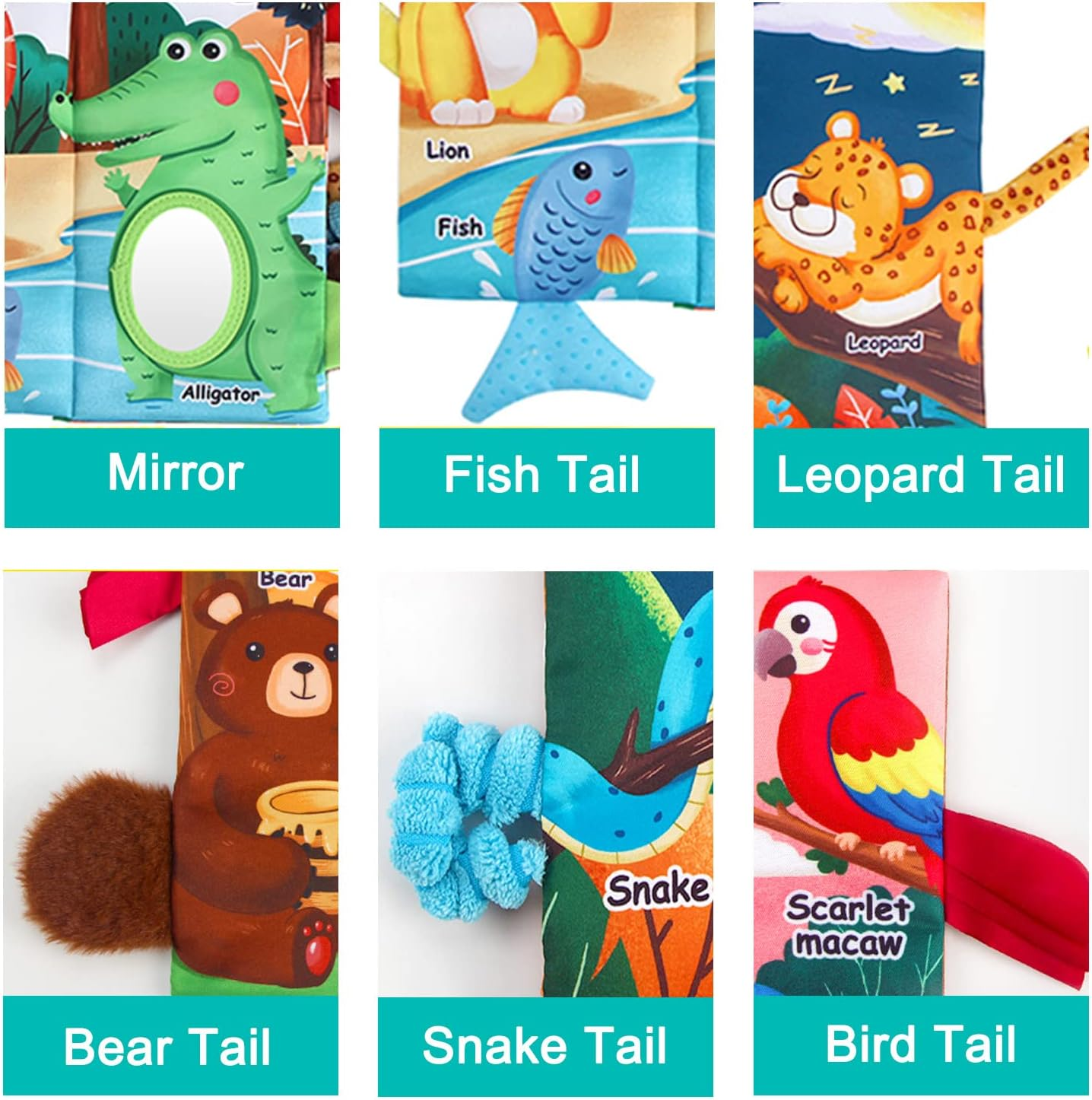 Coolplay Baby Toy Baby Soft Cloth Book Animal Tails Book, Printed Fabric Cloth Book, Baby Educational Toy Soft Cloth Book for Toddler
