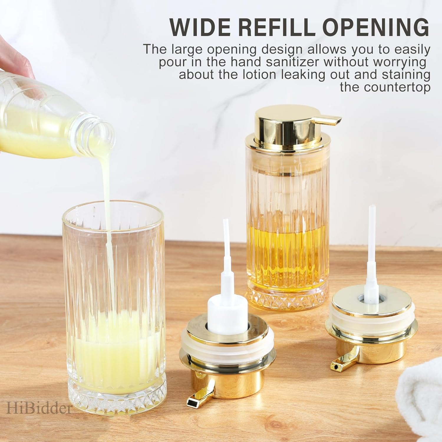 Glass Liquid Soap Dispenser with Gold Pump, Liquid Hand Soap Dispenser for Bathroom, Kitchen, Modern Home Decor （Liquid Type/Clear） B32-3-AU image number 5