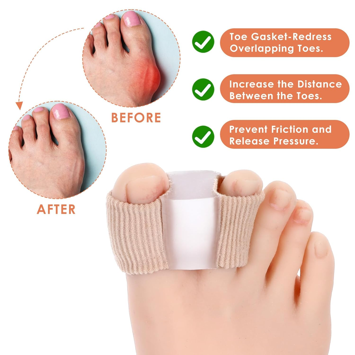 2PCS Gel Toe Separators Silicone Toe Spacers Fabric Lining Bunion Correctors Breathable Toe Straightener for Women Men Overlapping Toes Relieve Foot Pain