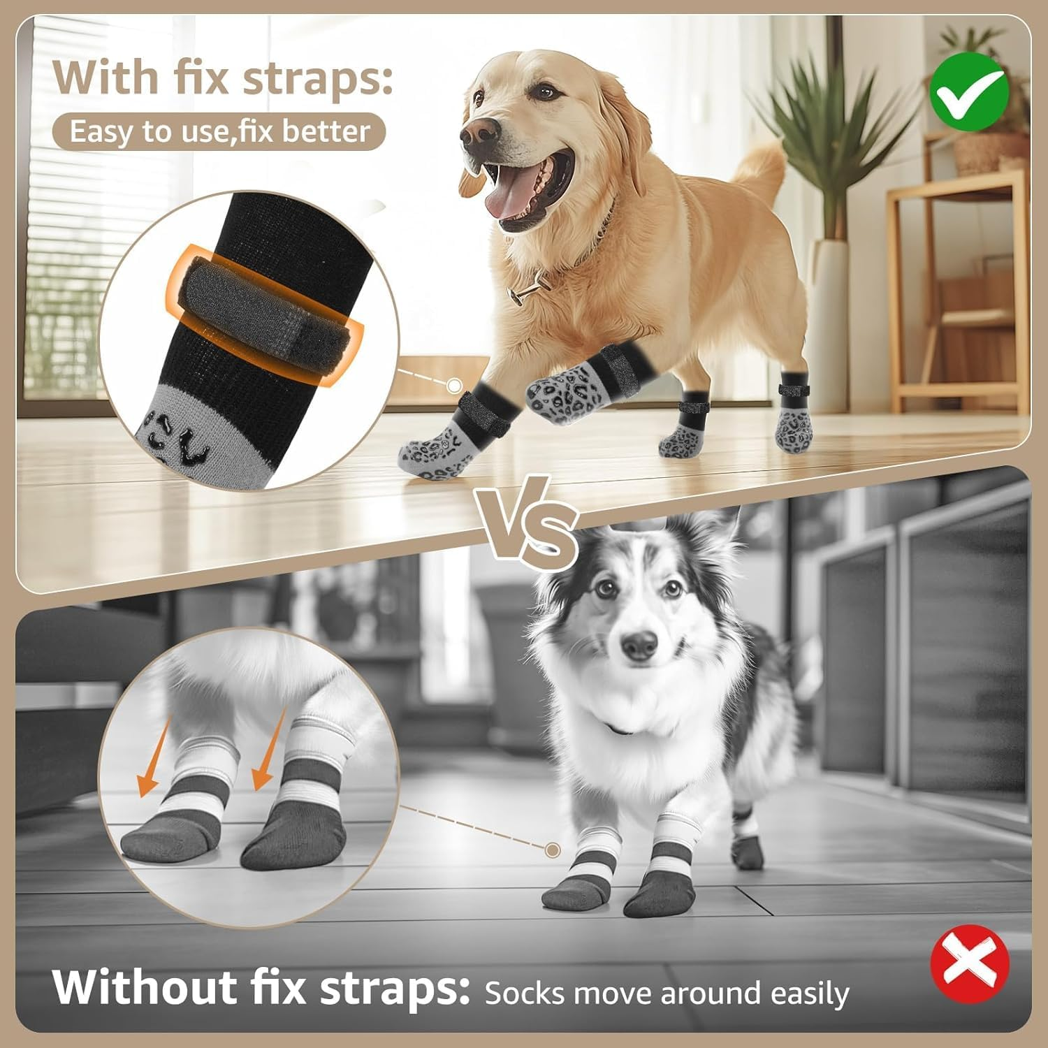 Advanced Non-Slip Hardwood Floor Dog Socks-Super Thick Grip, with Anti-Slip Claws to Prevent Dogs from Licking Their Claws, Suitable for Advanced Dogs to Wear on Hardwood Floors (Leopard 2 Pairs XL) image number 3