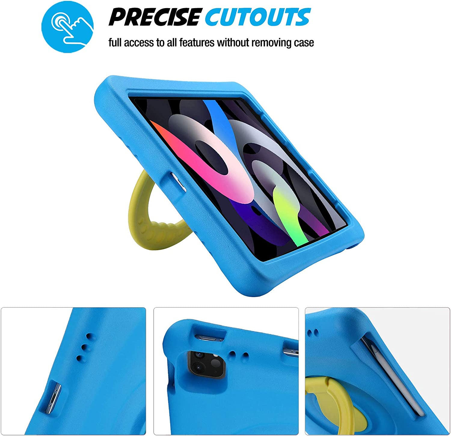 Procase Kids Case for Ipad Air 10.9" 5Th Gen 2022/4Th Gen 2020/Ipad Pro 11 2020/2018, Shockproof Rotate Handle Fold Stand Lightweight Kids Friendly Case &ndash;Blue image number 4