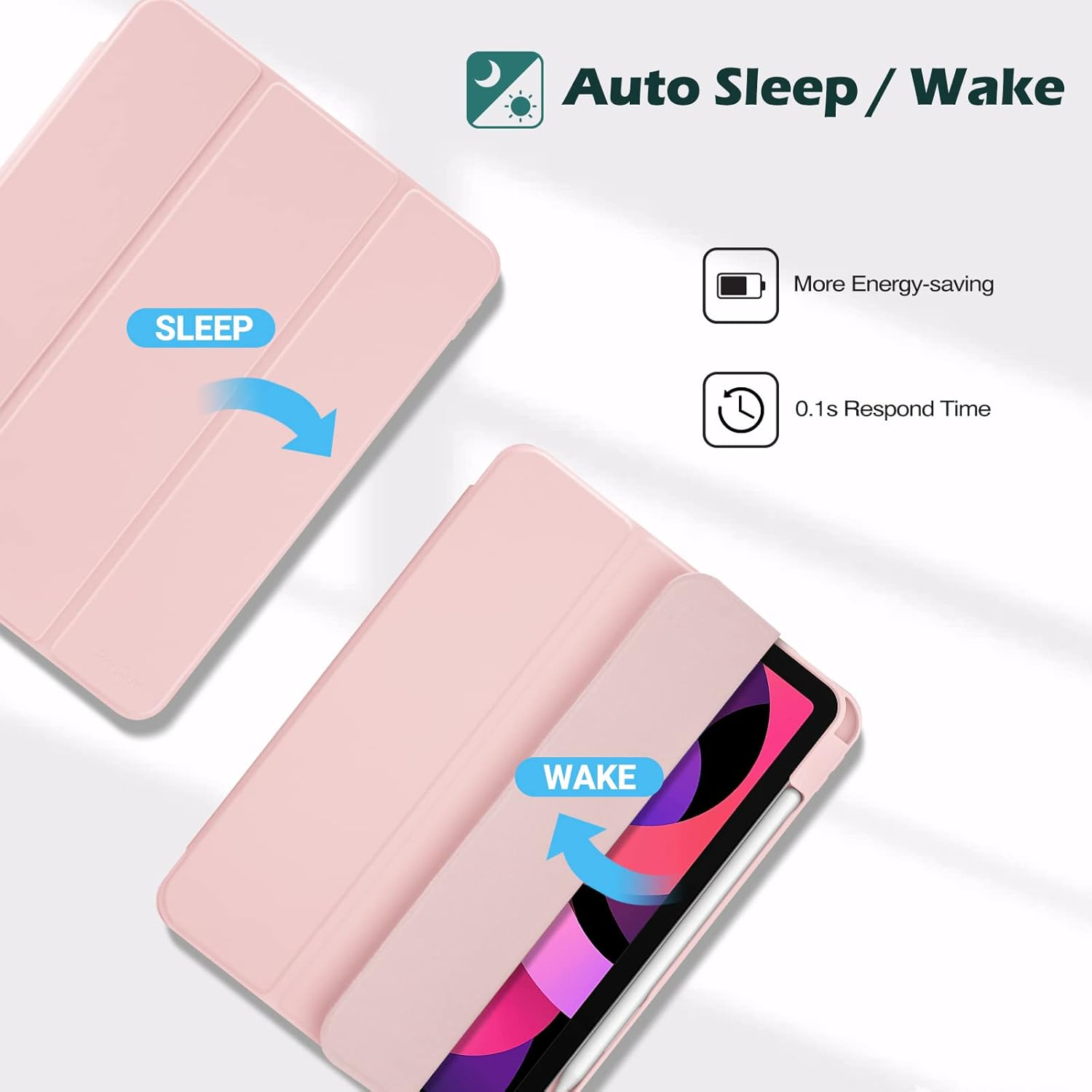 Procase Case for Ipad Air 11 Inch 2025 M3/ 2024 M2, 10.9 Inch Air 5Th/ 4Th Generation Case with Pencil Holder, Smart Protective Cover for Ipad Air 5 4 -Pink image number 7