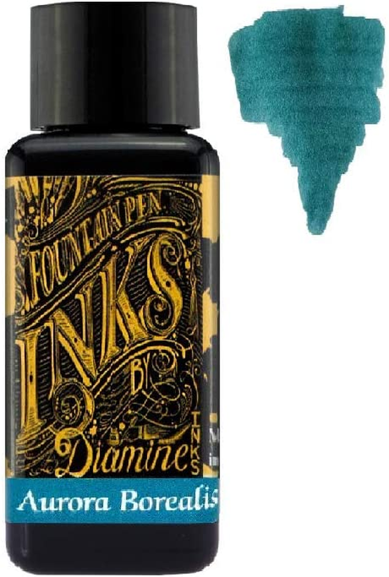 Diamine Fountain Pen Ink 30Ml - Colour Wheel - 6 X Bottles - Amber, Oxblood, Imperial Purple, Aurora Borealis, Oxford Blue, Meadow image number 2