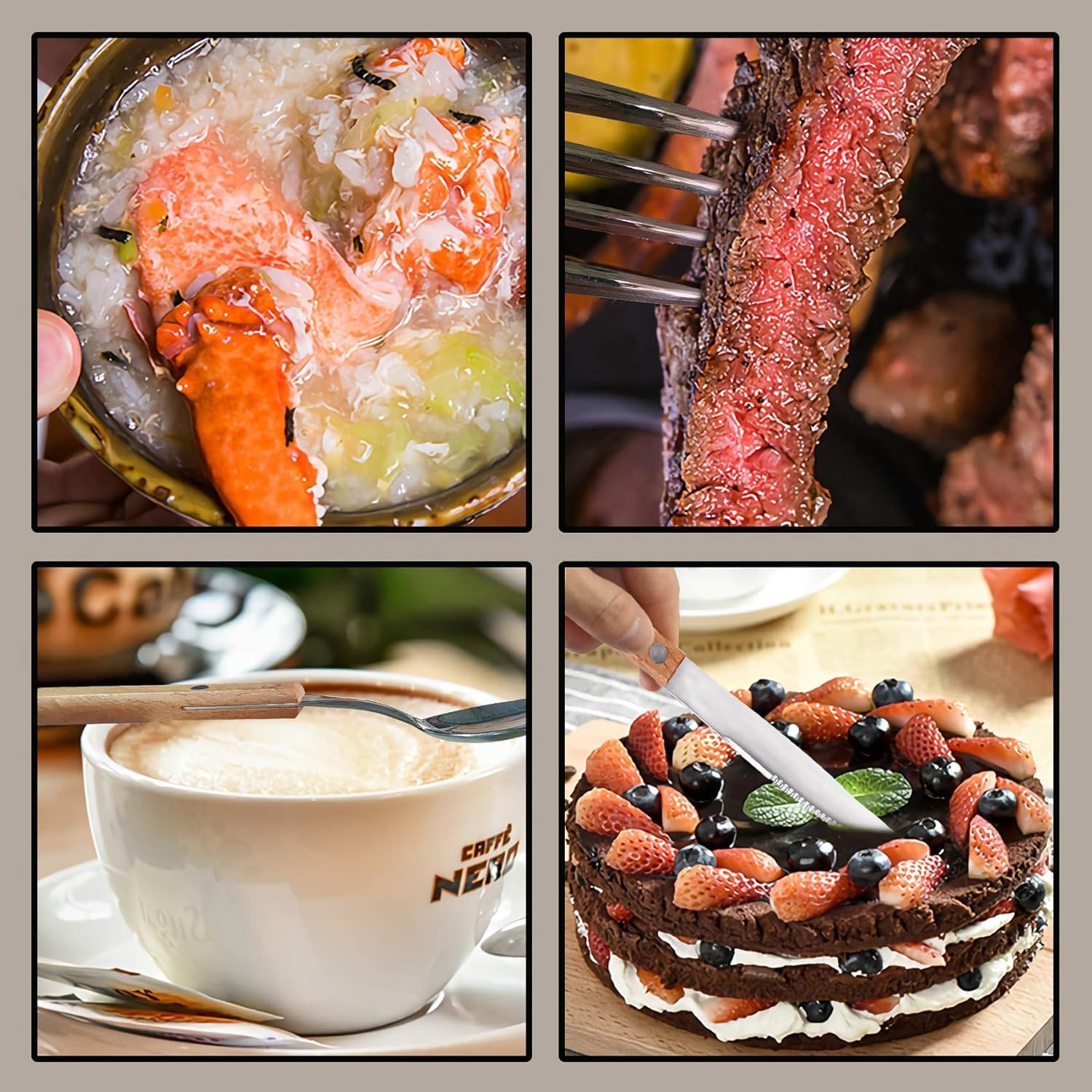 Cutlery Sets of 3, Dinner Spoons, Knife and Fork Set, Stainless Steel with Wooden Wide Handles, Flatware Set Tableware Dinnerware image number 2