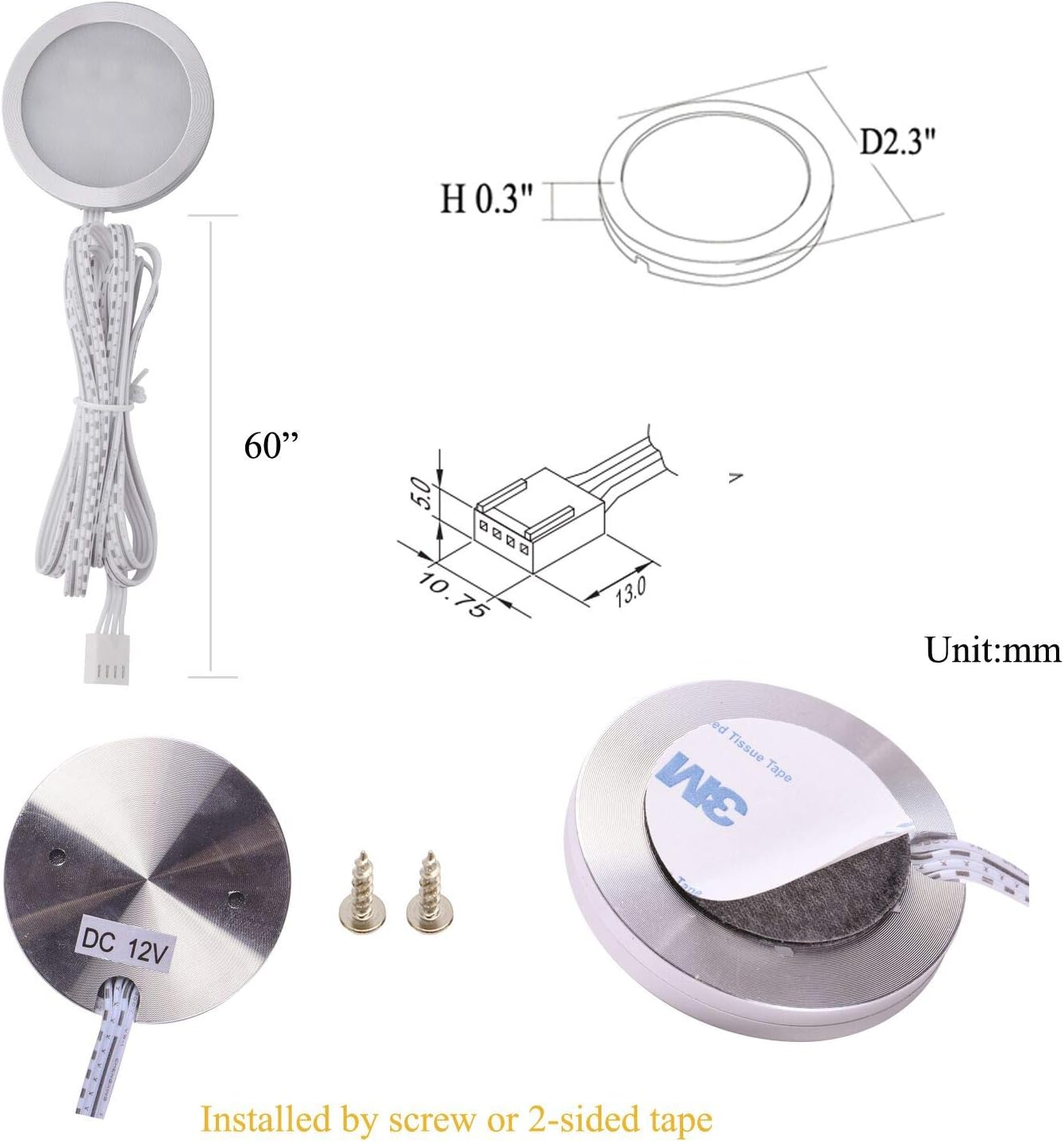 AIBOO LED under Cabinet Puck Lights CCT Light Color Temperature Adjustable Warm+White Double Color with Dimmable RF Remote Controller for Kitchen Shelf Ambiance Display Lighting 6 Lights 18W image number 2