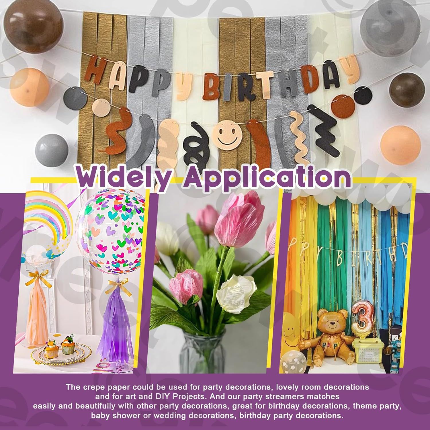 Swpeet 12 Rolls 12 Colors Crepe Paper Streamers 1.77 Inch Wide per Roll Assortment Kit, Party Decorations Streamer for Wedding Streamers Birthday Decorations Baby Shower Graduation DIY Supplies image number 3