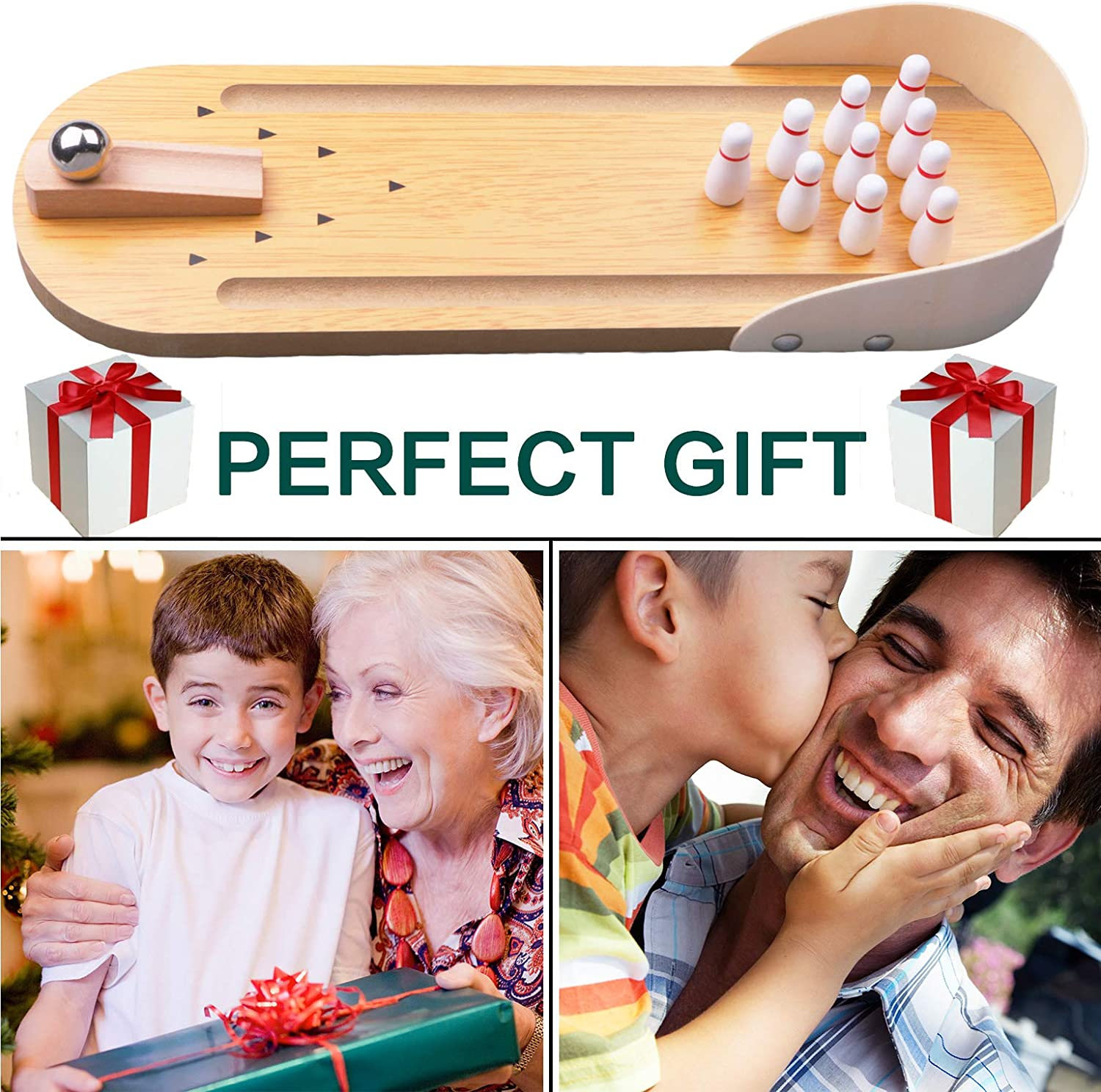 Table Top Mini Bowling Game Set-Tabletop Wooden Board Mini Arcade Desktop Tiny Bowling Shooting Alley Office Desk Stress Relief Gadgets Small Finger Toys Fun Gag Gifts for Menwomen Kids Teens Boys image number 2