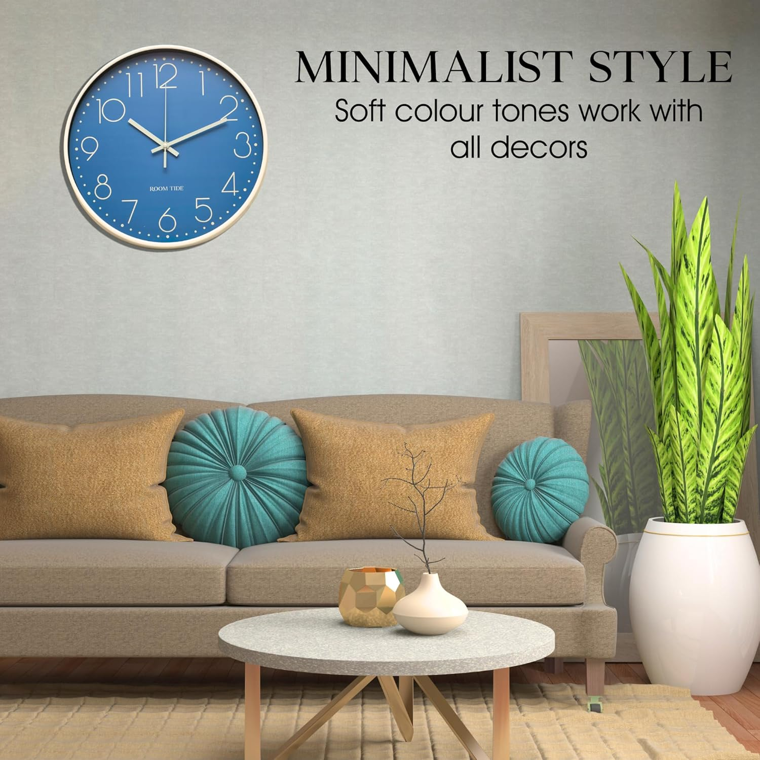 Room Tide Silent Wall Clock 12 Inch Quartz Classic Design Easy to Read Large Wall Clocks for Living Room Decor Bedroom Decor Home Kitchen Home Office School Room Clock (Aegean Blue) 30Cm image number 5