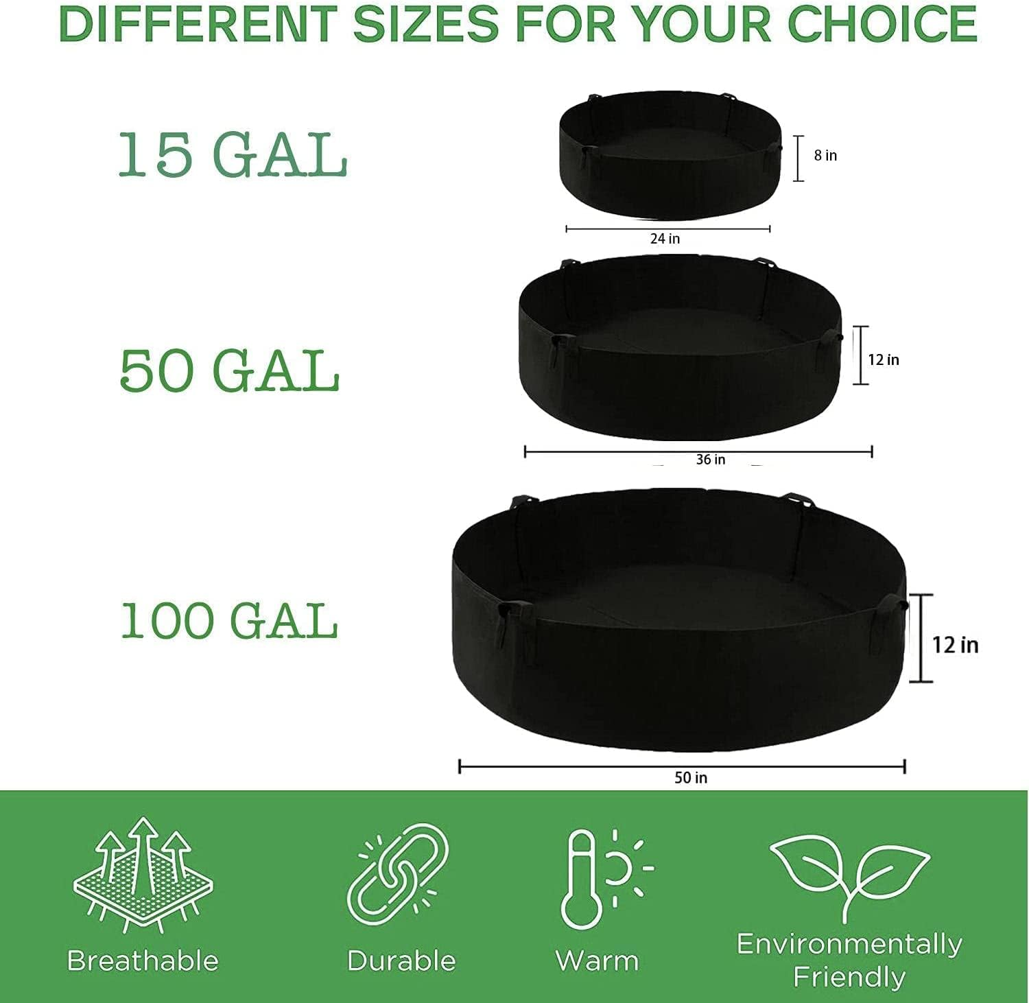 Fabric Raised Garden Bed, 2-Pack 50 Gallon Large Grow Bags, Durable Breathe Garden Raised Planting Bed with Handles, round Planter Bags Container for Growing Vegetables Outdoor image number 1