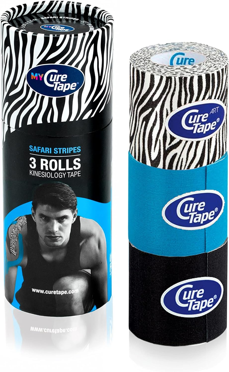 Curetape 3 Rolls Waterproof Kinesiology Tape | Super-Saver | Medical Kinesiology Tape for Extreme Sport Conditions | Increase Mobility & Performance | Reduce Joint Pain | Recover Faster (Panther Power)