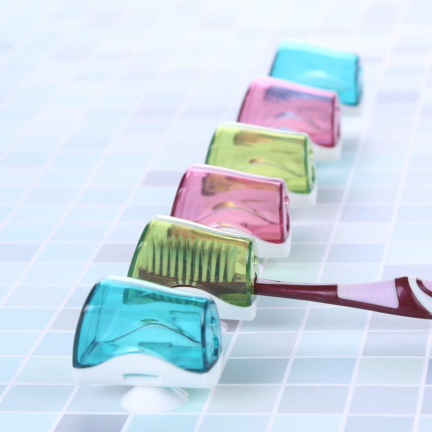 6 Pcs Travel Toothbrush Holder with Suction Cup, Portable Covers Caps Essentials, Case for Bathrooms and Traveling, Home Use - 3 Colors image number 2