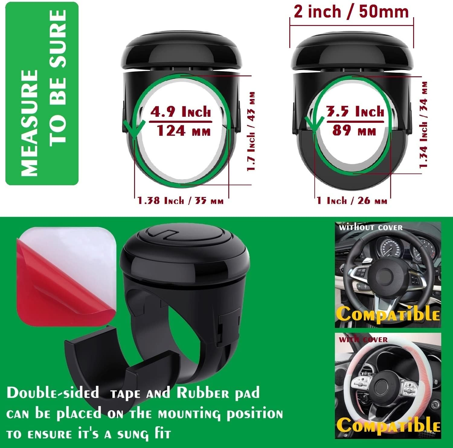 Steering Wheel Knob Spinner Wheel Knob, Skin-Touch Silicone, Low Profile, Compatible with Any Steering Wheels - Car, Tractor, Mower, for One-Handed Driving and Make Driving More Comfortable and Safer image number 5