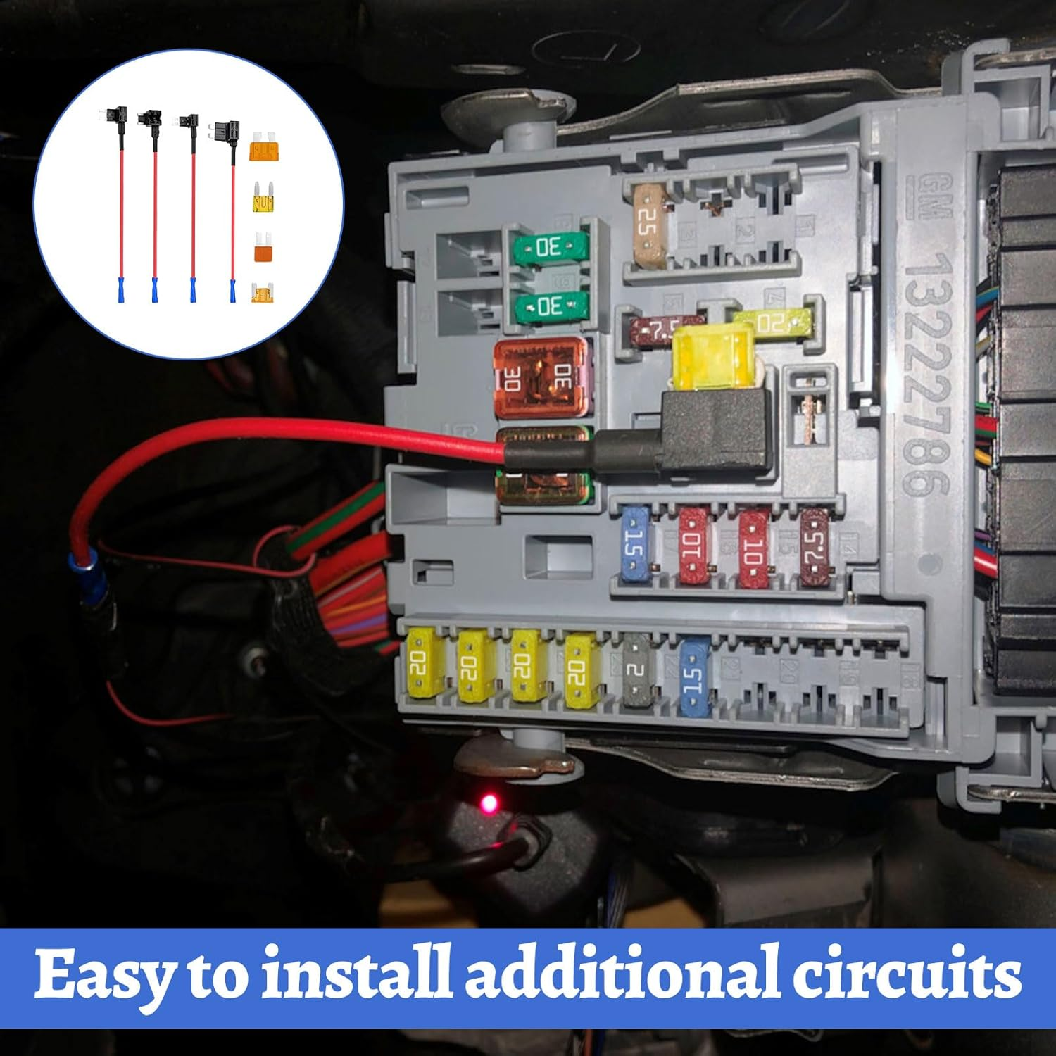 Ruinous 12V Car Add-A-Circuit Fuse Tap Kit, 4 Types (Standard, Mini, Micro2, Low Profile Mini) with 12 Blade Fuses, ABS and Copper, 12 Volts image number 5