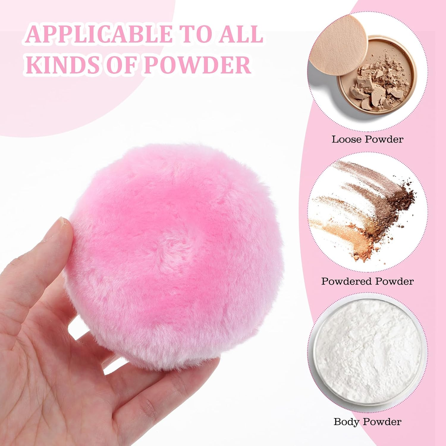Sibba 4Pcs Large Fluffy Powder Puff, 3.5 Inch Ultra Soft Washable Reusable Velour Face Body Powder Puff Loose Powder Puffs Wet Dry Makeup Tool image number 4