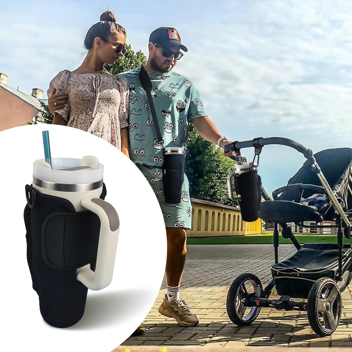 Stroller Cup Holder Compatible with Stanley,Stroller Cup Holder with Adjustable Strap and Pouch Taking Everywhere,Accessories for 30/40Oz Stanley Cup image number 4