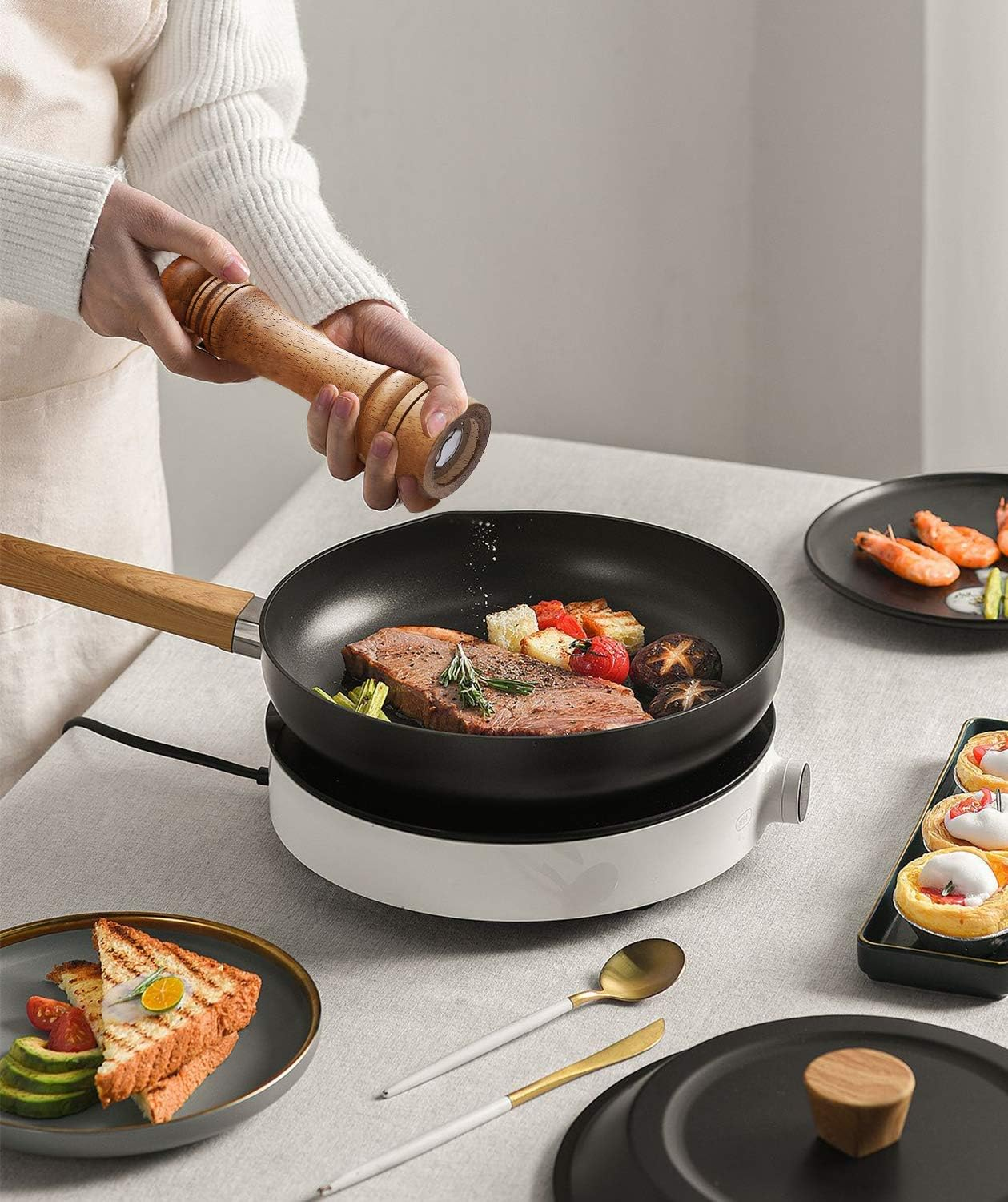 Wood Pepper Grinder Pepper Mill,Adjustable Coarseness 8 Inch Wooden Peppermill, Ceramic Grinding Mechanism Salt Mill Refillable (1 Pack) image number 5