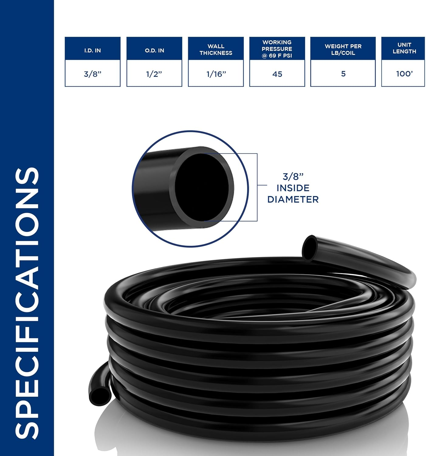Alpine Corporation 100 Ft. PVC Tubing with 3/8" inside Diameter for Ponds and Fountains, Black image number 3
