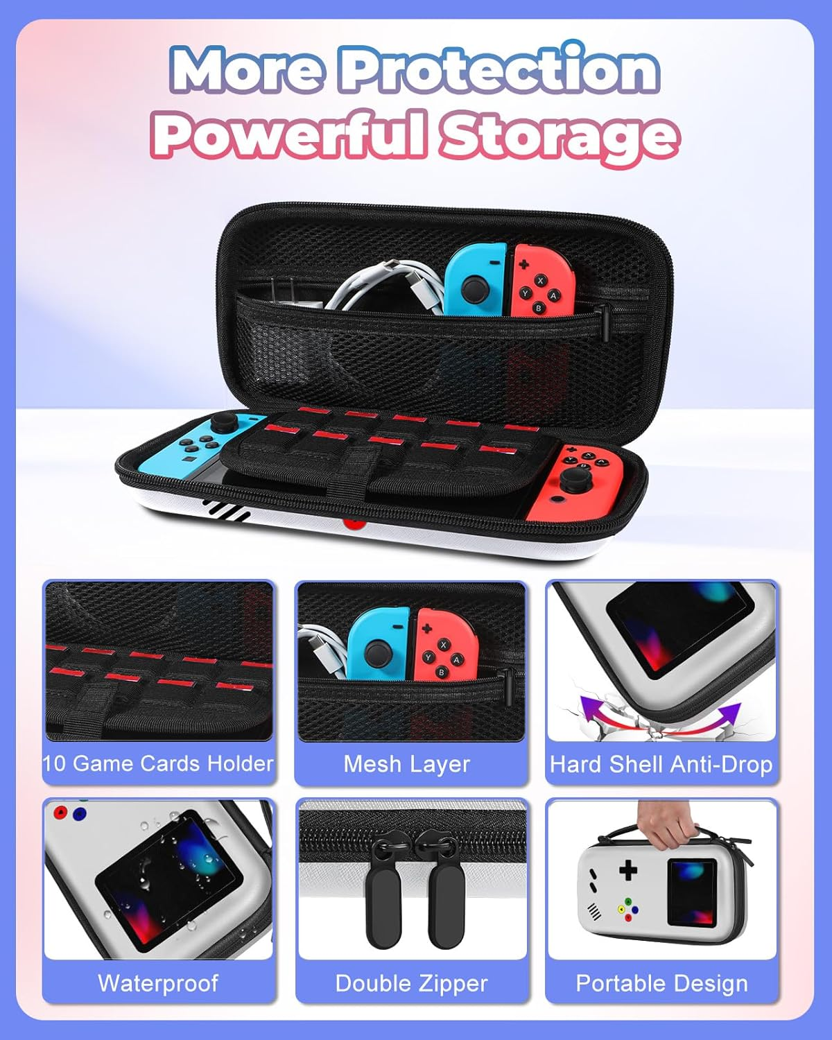 Carry Case for Nintendo Switch/Switch OLED Travel Carrying Cases Hard Shell Protective Cover Strap Retro Game Cute Boys Girls Accessories Storage Bag for Nintendo Switch 2017/Oled 2021