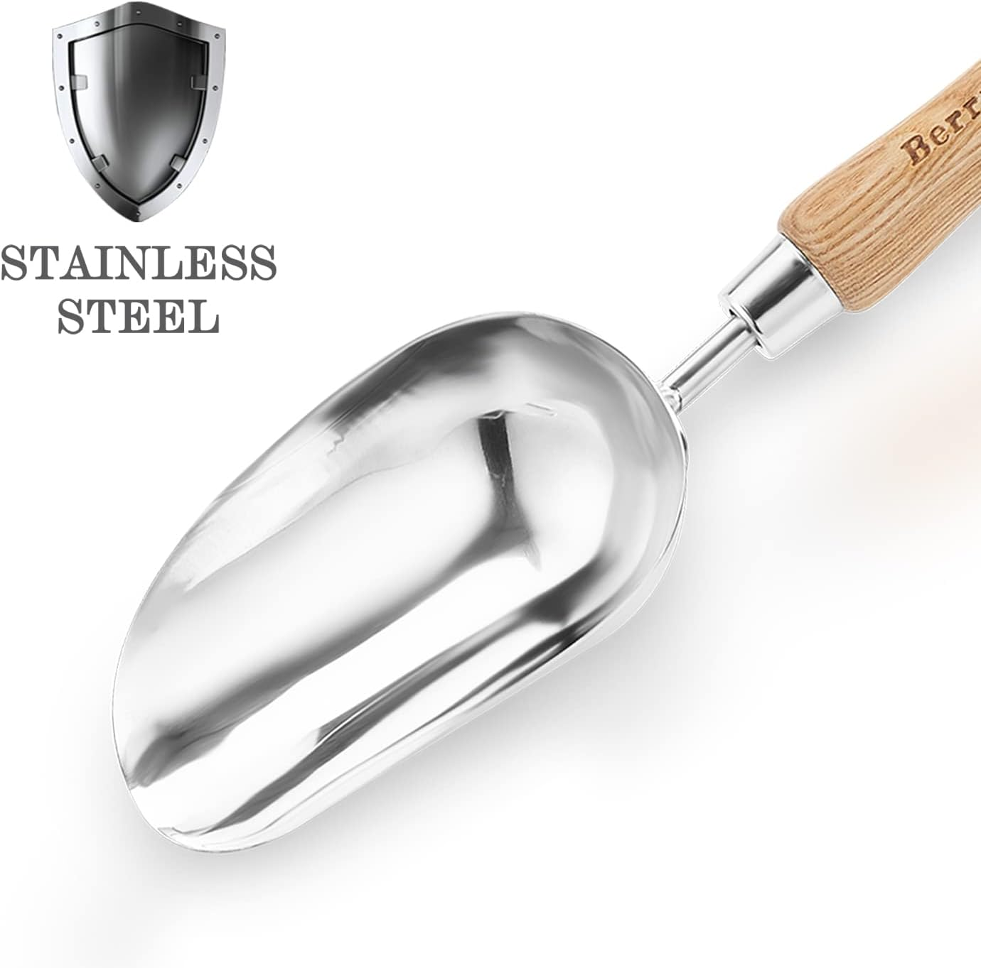 Berry&Bird Garden Loosening Shovel, Stainless Steel Hand Trowel with Wooden Handle, Multi-Purpose Gardening Shovel for Transplanting Digging Planting Cultivation image number 2