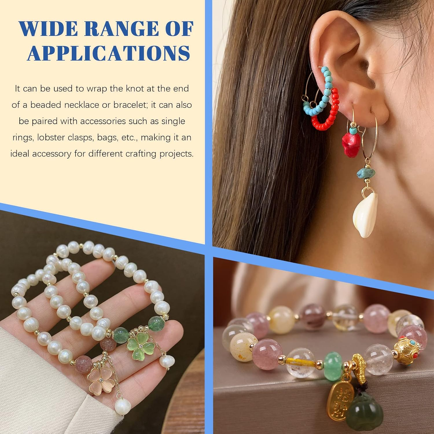 Glarks 1501Pcs 4 Styles 6 Colors Brass Tube Crimp Beads Crimp Bead Knot Cover Wire Guardian Beads Tips Knot Cover with Jewelry Bead Crimping Pliers for DIY Jewelry Bracelet Necklace Making image number 4