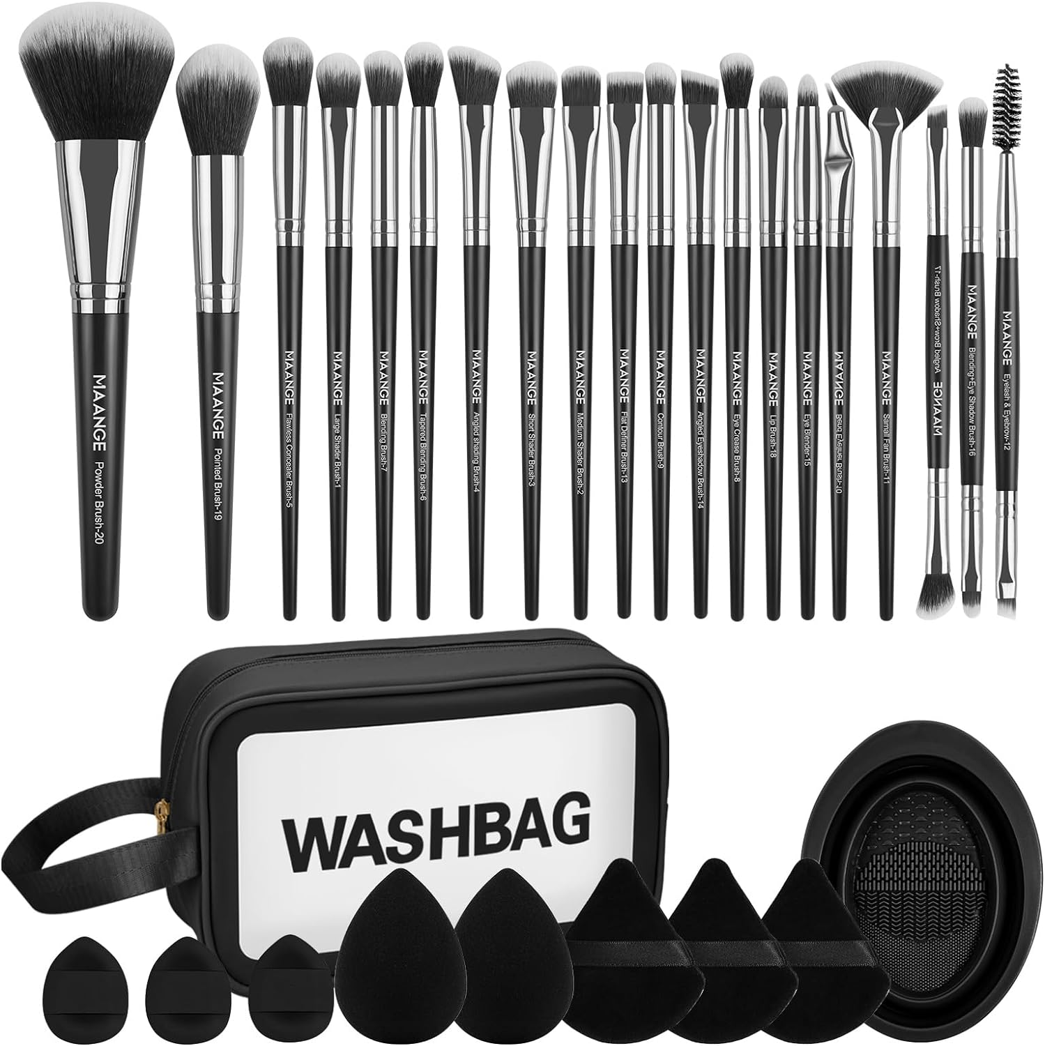 Make up Brushes, MAANGE 30 Pcs Professional Makeup Brush Set for Foundation Blending Powder Blush Concealers Eyeshadow, 5 Products Included, Makeup Brushes Black, 30 Piece Set image number 3