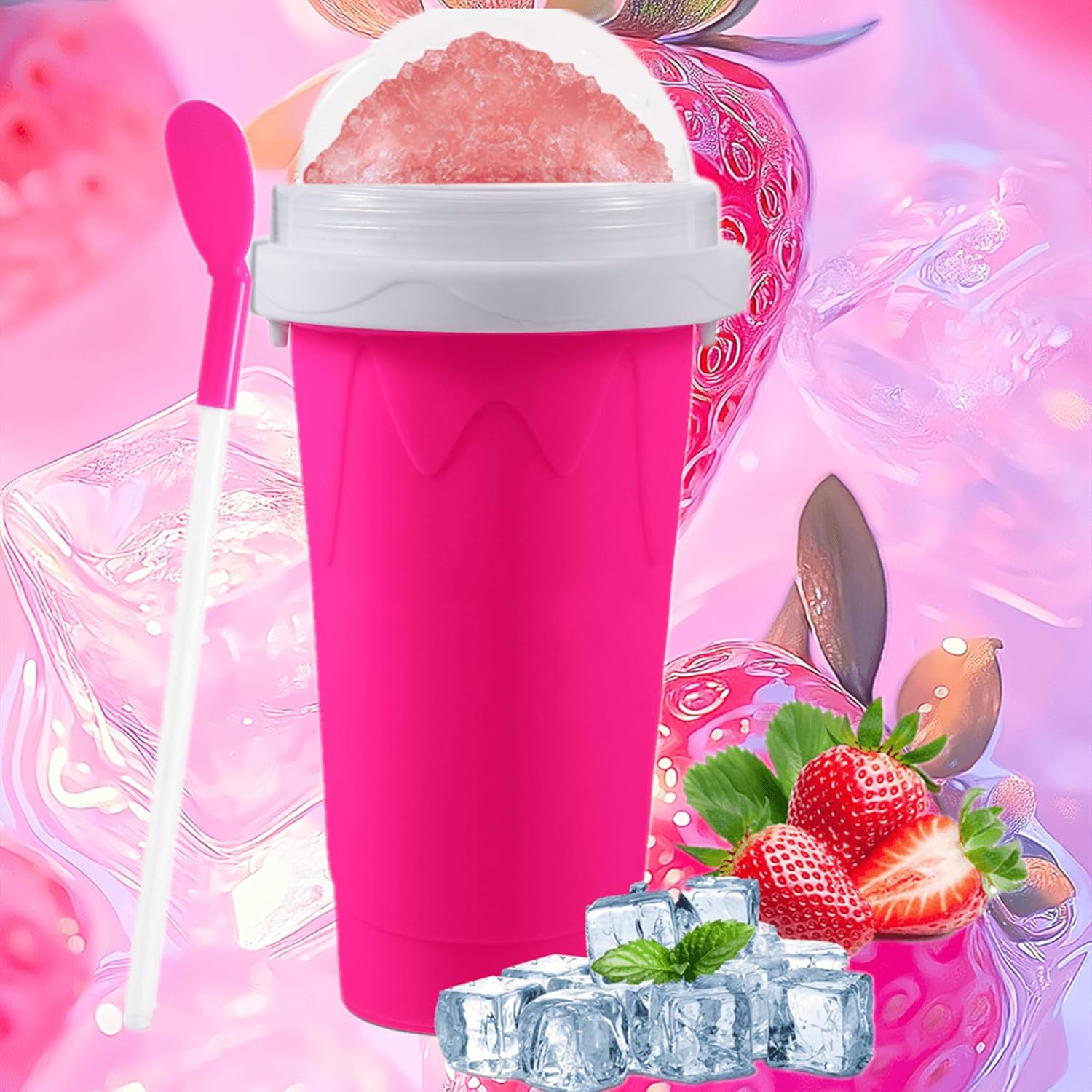 Slushie Cup, 2 Pack Slushy Maker Cup with Lid & Straw for Friends and Family, Portable Smoothie Squeeze Cup for Milk, Juices, and Ice Cream Make image number 1