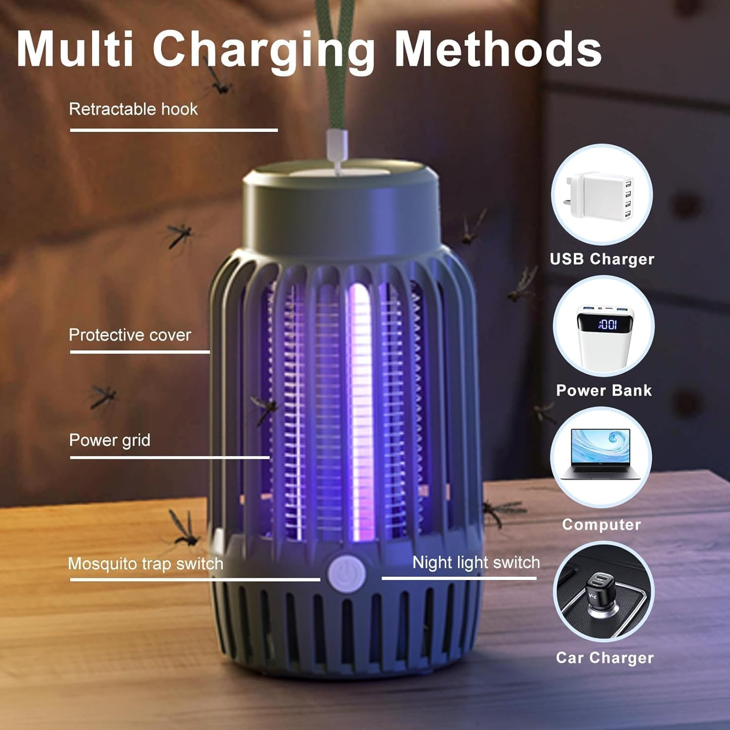Mosquito Killer Lamp, Bug Zapper Insect Killer Fly Repellent Electric with Night Light, Powerful Mosquito Repellent Pest Control Traps for Indoor and Outdoor image number 1