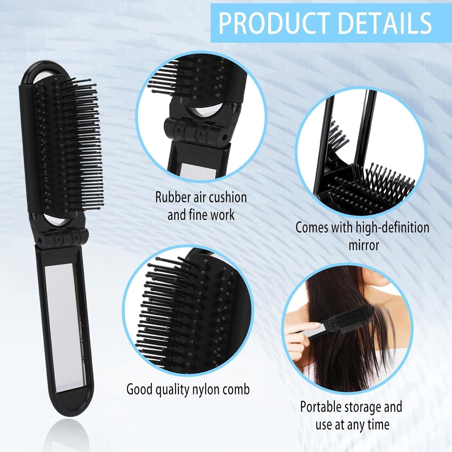 Travel Folding Pocket Hair Brush with Mirror,2Pcs Small Foldable Hair Comb,Small Foldable Hair Comb Portable Compact Hair Brush Mini Hairbrush Pocket Hair Brush with Mirror image number 6