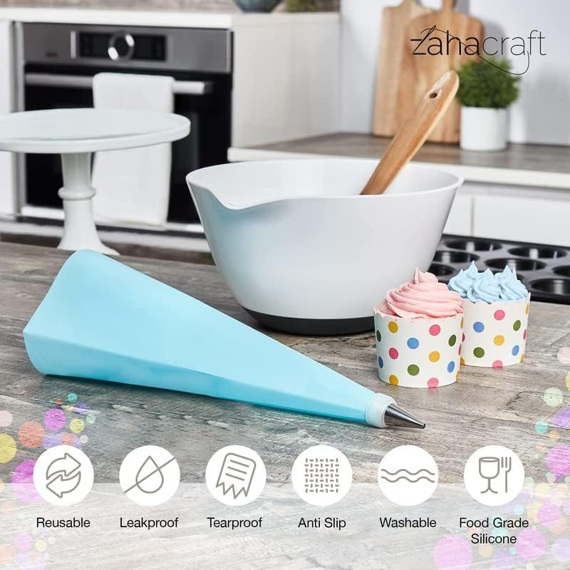 Piping Bags and Nozzles Set of 9 Pcs with 1 Converters,2 Silicone Bags and 6 Premium Stainless Steel Piping Nozzles for Decorating Cakes & Cupcakes image number 3