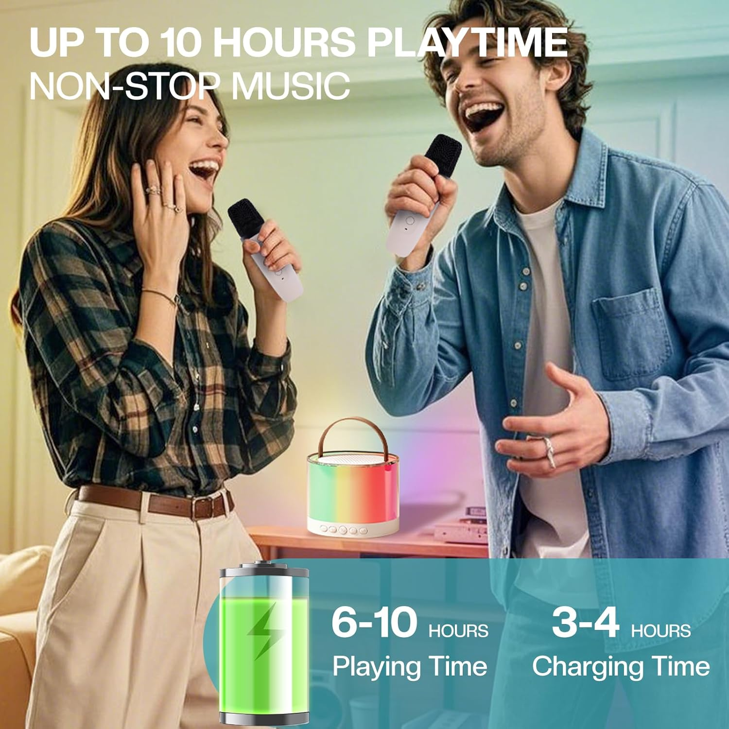 Airelax Mini Karaoke Machine with 2 Wireless Microphones for Kids & Adults, Portable Bluetooth Singing Speaker with Karaoke Microphone & Light, Perfect Toys for 3-12 Year Old, Home Party Present image number 1