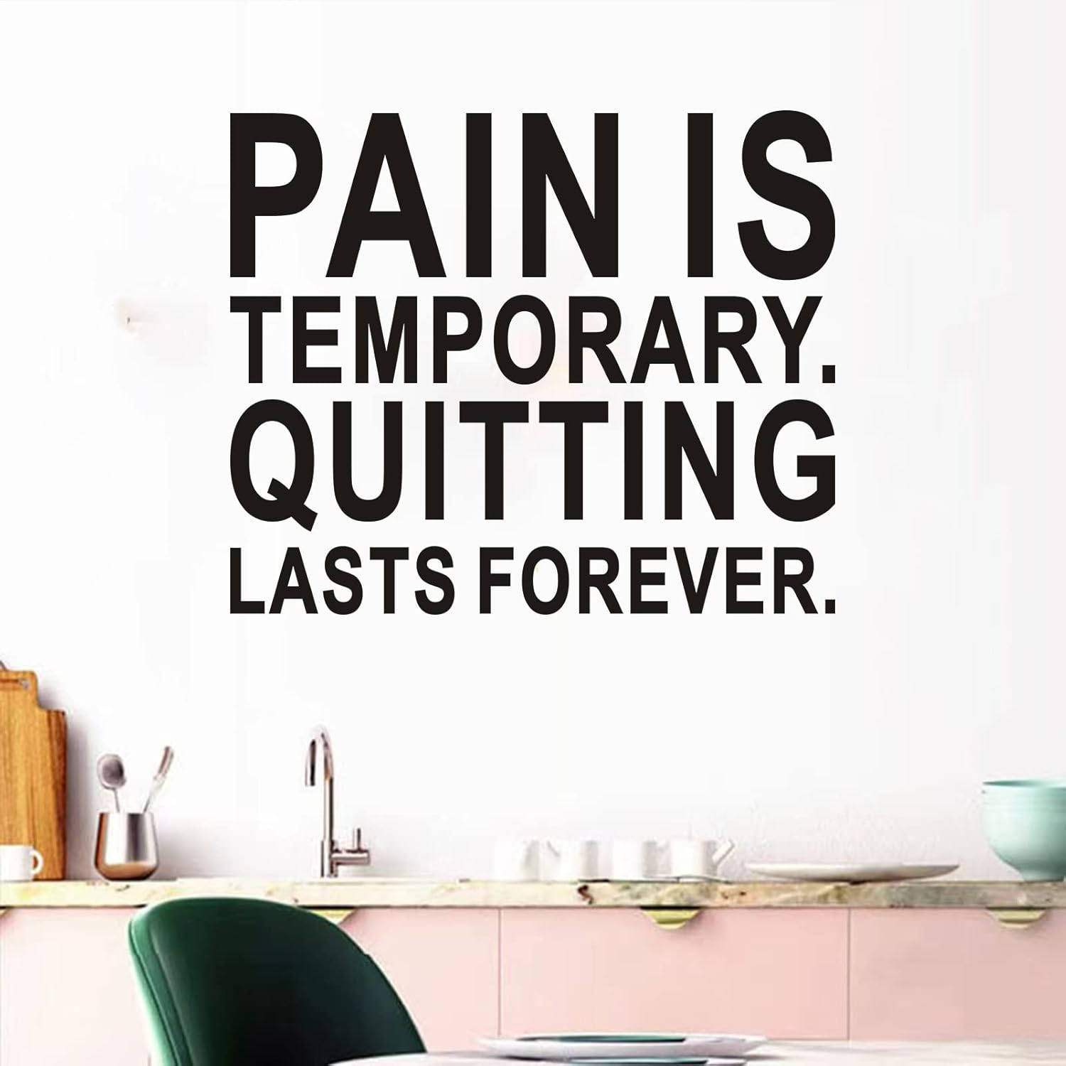 SEATUNE Gym Motivational Wall Decals - Inspirational Quotes Positive Wall Stickers - Garage Yoga Sports Fitness Running Wall Decals Home Vinyl Art Wall Decor - Pain Is Temporary Quitting Lasts Forever 30"X25" image number 2