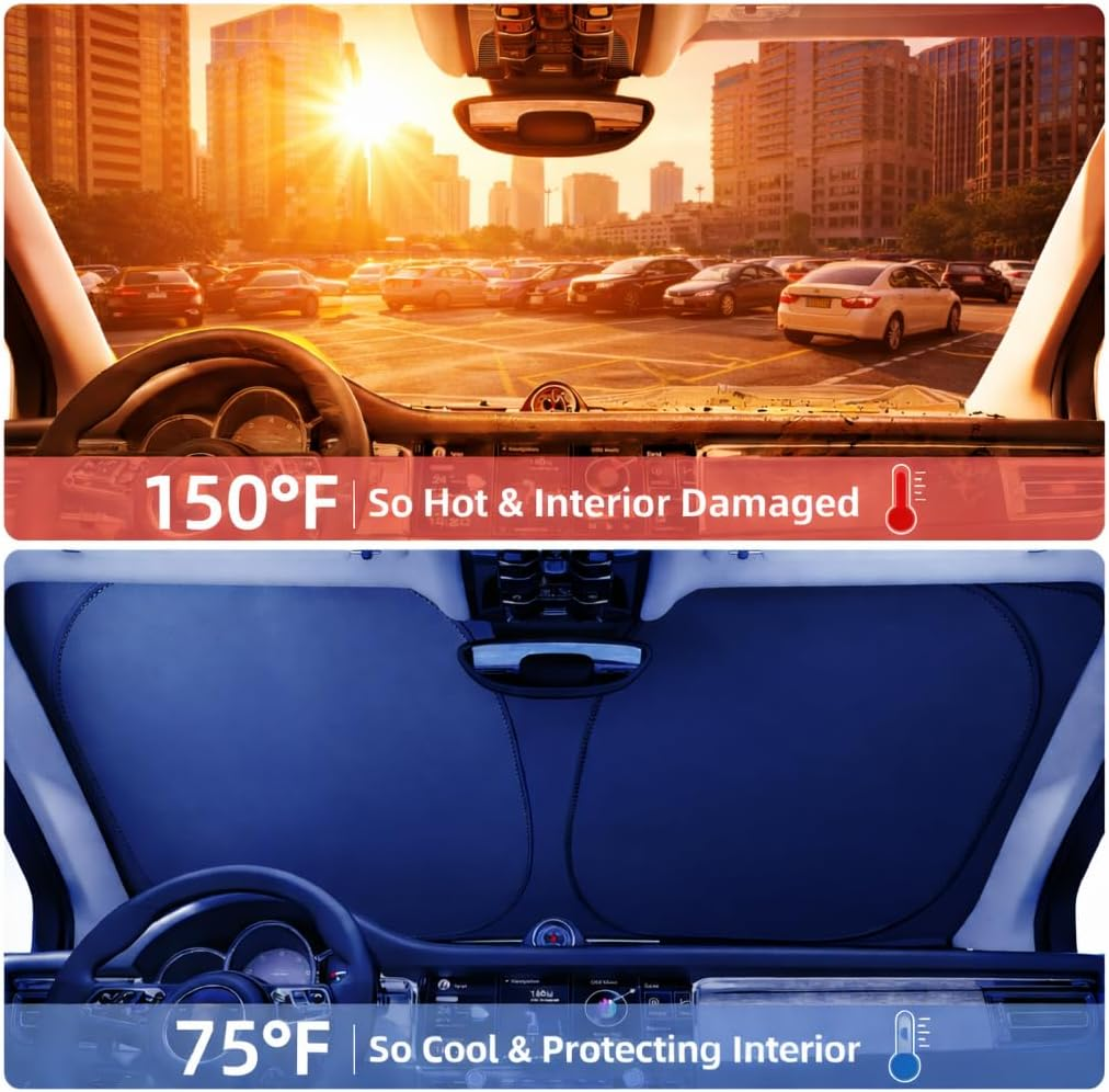 Magnelex Car Windshield Sunshade with Bonus Steering Wheel Sun Shade. Reflective Polyester Blocks Heat and Sun. Foldable Sun Shield That Keeps Your Vehicle Cool (XL 57X 35.4 In) image number 2